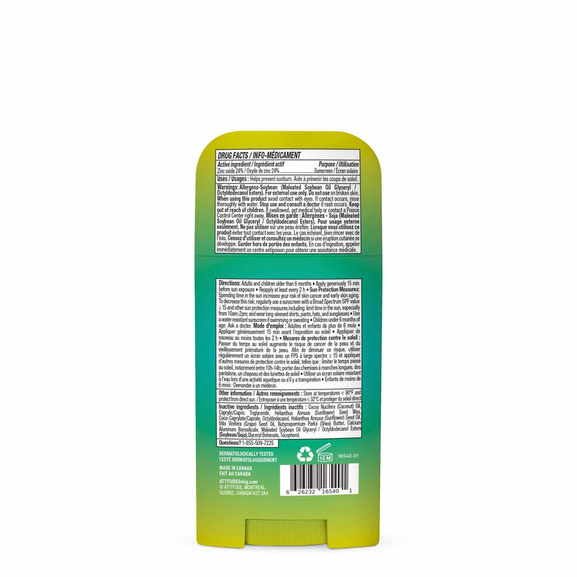 ATTITUDE Mineral Sunscreen Stick SPF 50, Broad Spectrum Zinc Oxide, EWG Verified, Non-Nano, Mess-Free Stick for Face & Body, Lightweight Non-Greasy, Vegan, Unscented, 60 grams 🍁 All In One Marketplace Canada