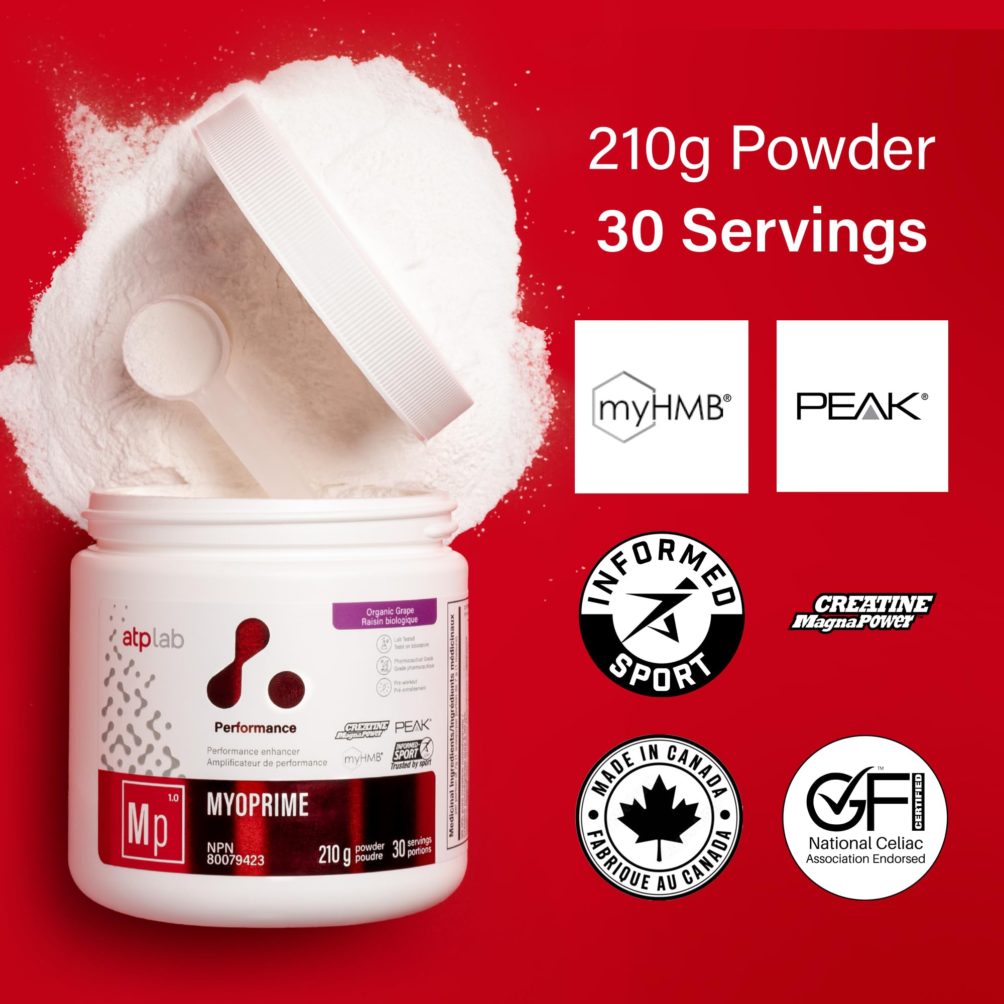 atplab Myoprime Creatine Monohydrate Powder, Creatine, Organic Grape, 210 g 🍁 All In One Marketplace Canada
