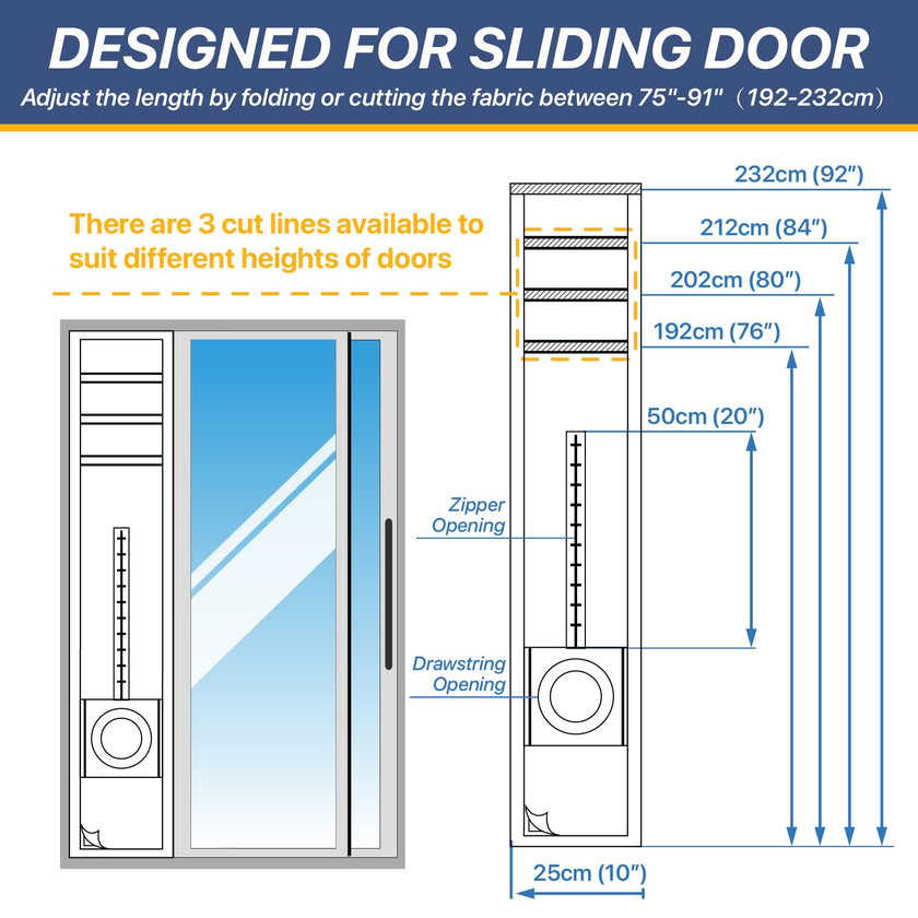 LOVIGA Universal Sliding Door Seal for Portable Air Conditioner and Dryer, 100% Sealing AC Door Vent Kit for Max 15cm Diameter Exhaust Hose, 25X192~232 Length Adjustable for Moblie A/C 🍁 All In One Marketplace Canada