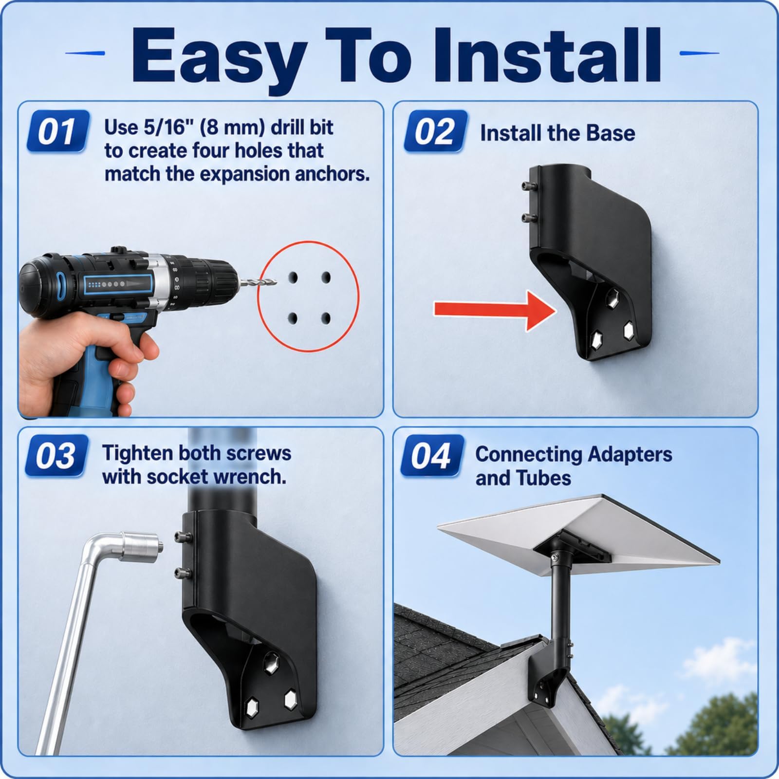 Gen 3 Mount for Starlink, 360° Adjustable Standard 4/4X Dish Wall Mount with Aluminum Adapter, Rust-Resistant Roof and Eave Mounting Kit for Outdoor Use 🍁 All In One Marketplace Canada