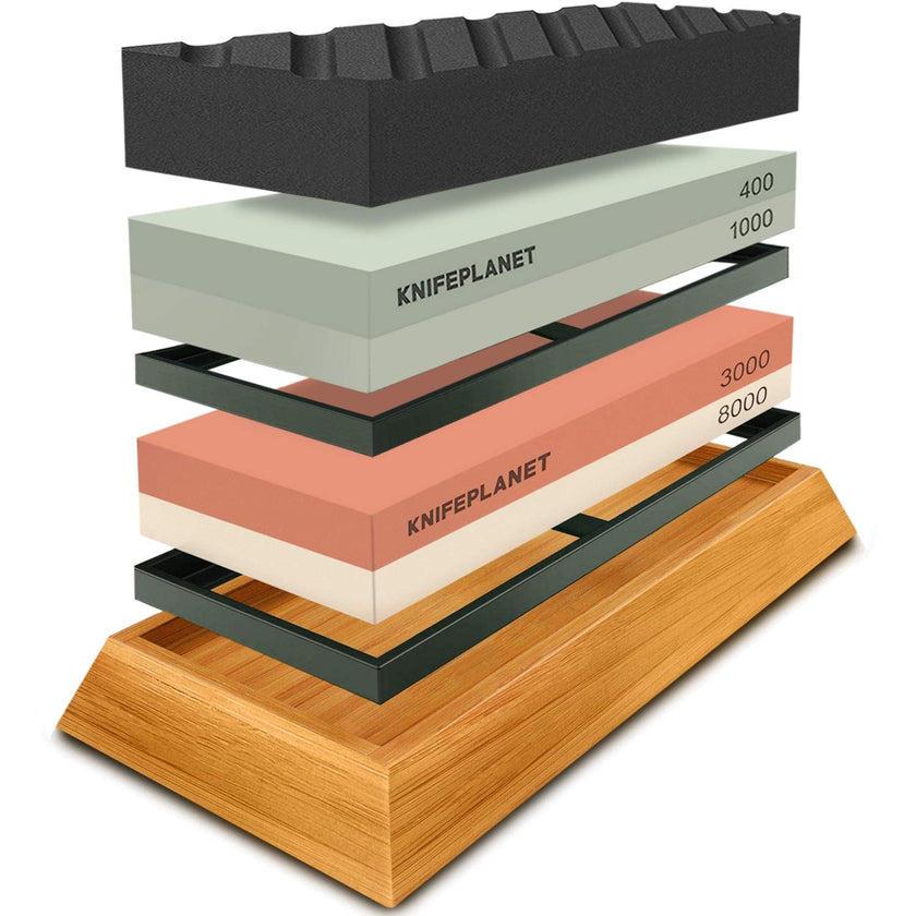 Knife Sharpening Stone Set – 400/1000 and 3000/8000-Grit Professional, Safe Knife Sharpener Set – Whetstone Set Includes Flattening Stone, Bamboo Base, and 2 Nonslip Rubber Bases 🍁 All In One Marketplace Canada