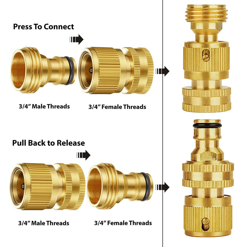 Garden Hose Quick Connectors, Solid Brass 3/4 inch GHT Thread Easy Connect Fittings No-Leak Water Hose Male Female Value Pack (5 Set) with 10pcs Extra Rubber 🍁 All In One Marketplace Canada
