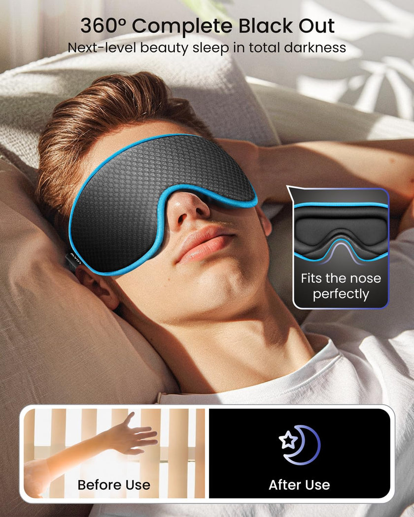 WAOAW Sleep Mask Blackout, Eye Mask for Sleeping - 3D Breathable Soft Comfortable， Adjustable Light Blocking Night Sleeping Mask（Blue） 🍁 All In One Marketplace Canada