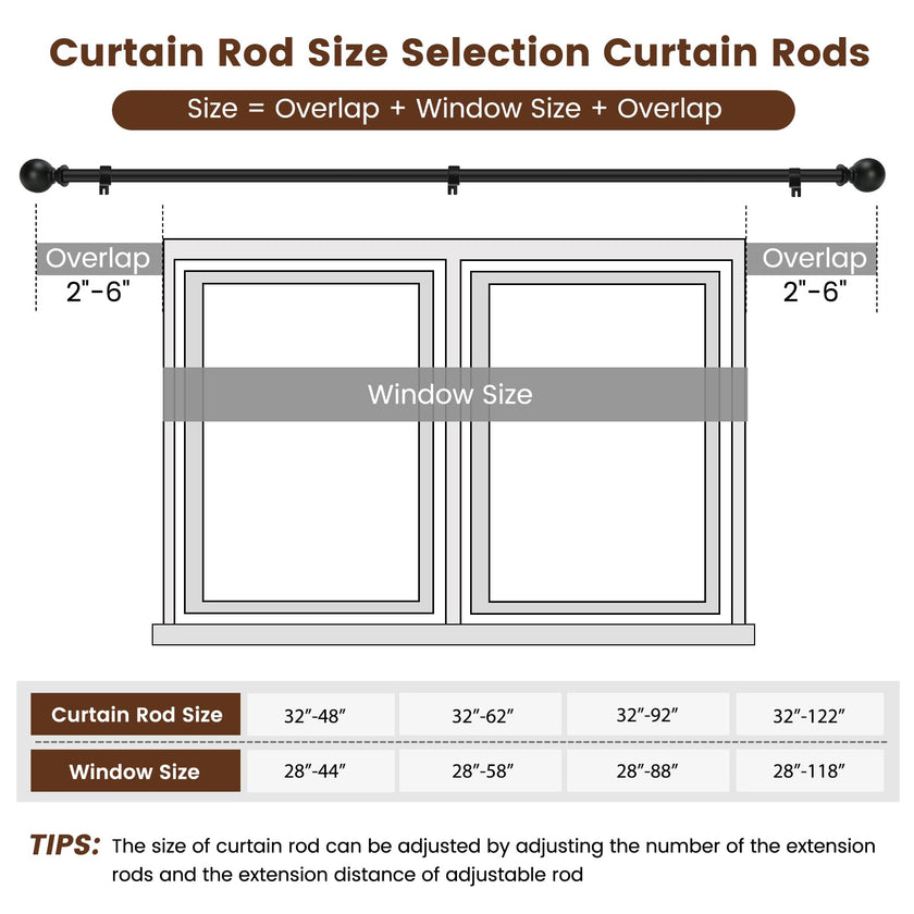 Curtain rods for Windows 48 to 84 Inch, 5/8 Inch Small Matte Black Curtain Rod Adjustable with Brackets Pole Rideau for Bedroom, Bathroom, Living room, Kitchen, Patio, Outdoor, cafe 🍁 All In One Marketplace Canada