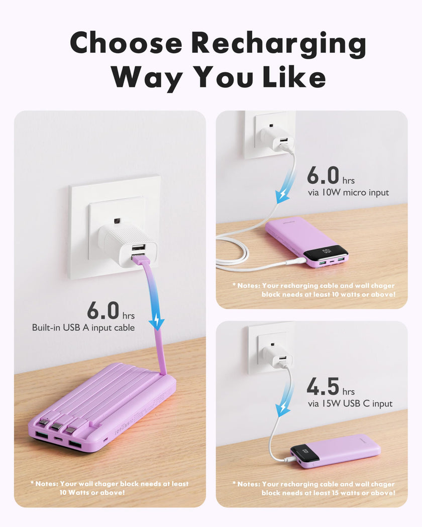 Charmast Portable Charger with Built in Cables, Power Bank with Cords Wires, Slim 10000mAh Travel Battery Pack 6 Outputs 3 Inputs 3A Fast Charging for Samsung Google Pixel LG Moto iPhone iPad 🍁 All In One Marketplace Canada