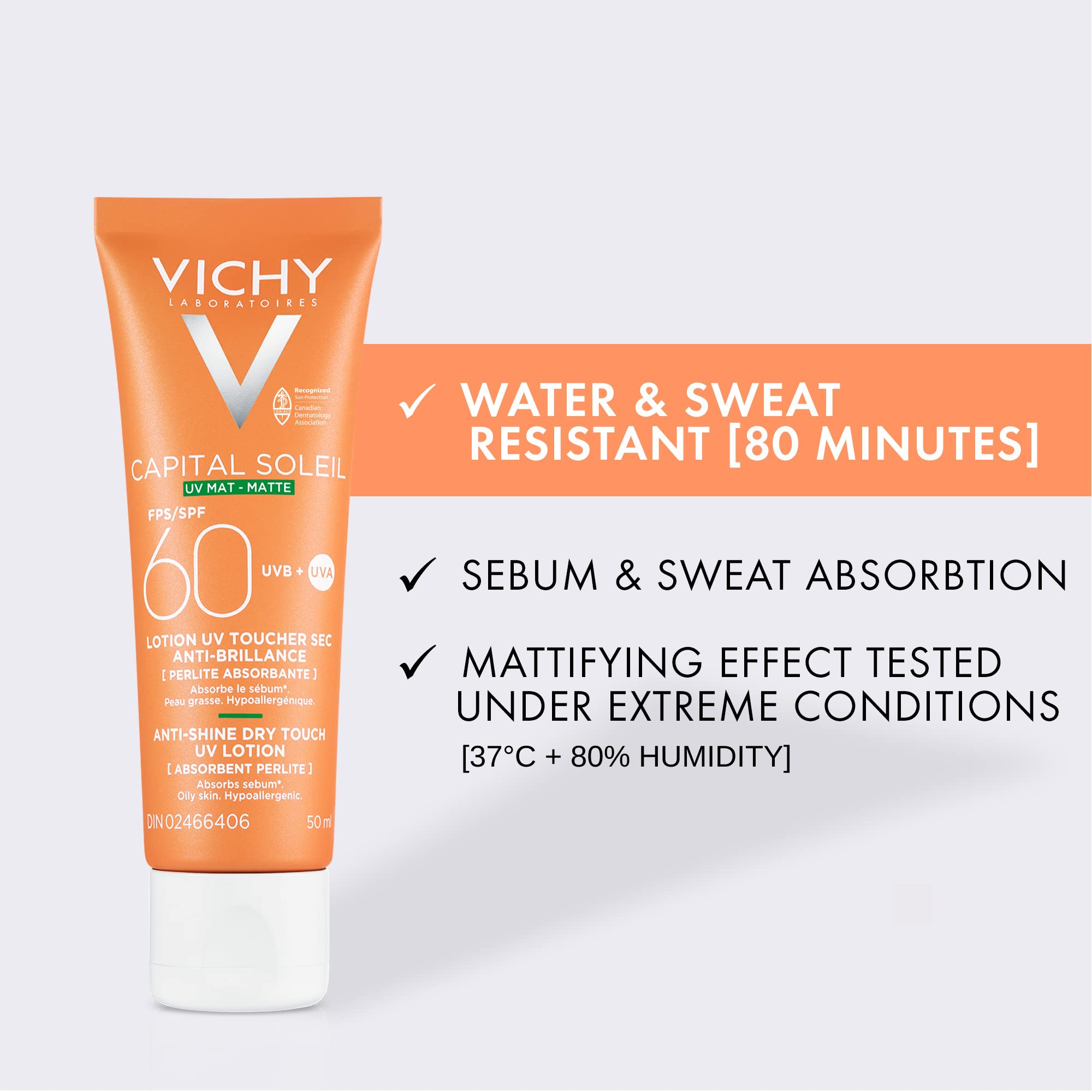 Vichy Face Sunscreen SPF 60, Capital Soleil Matte Finish, Dry Touch SPF Lotion for Face, Non-Greasy, Non-Comedogenic, No White Cast, Fragrance-Free, Hypoallergenic, Travel Size Sunscreen, 50mL 🍁 All In One Marketplace Canada