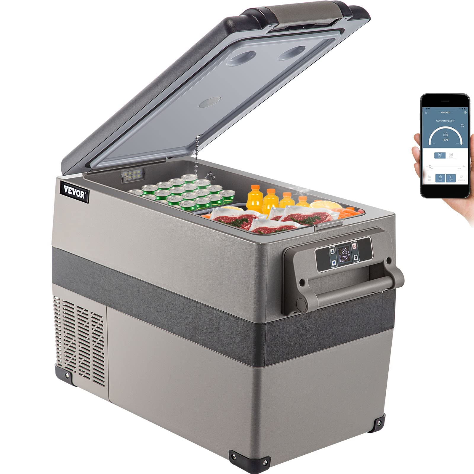 VEVOR 45L Portable Car Refrigerator 48 Quart LG Compact RV Fridge 12/24V DC & 110-240V AC Vehicle Car Truck Boat Mini Electric Freezer for Driving Travel Fishing Outdoor and Home Use -4°F-68°F, Grey 🍁 All In One Marketplace Canada