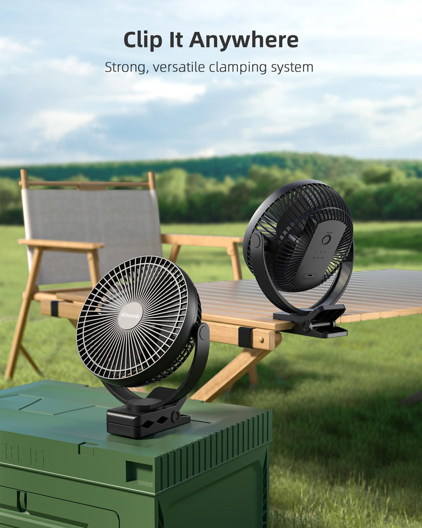 Koonie 10000mAh Clip on Fan Rechargeable, 8-Inch Battery Operated Desk Fan, USB Fan with 4 Speeds, Strong Airflow Sturdy Clamp for Golf Cart Office Desk Outdoor Travel Camping Tent Gym Treadmill,Black 🍁 All In One Marketplace Canada