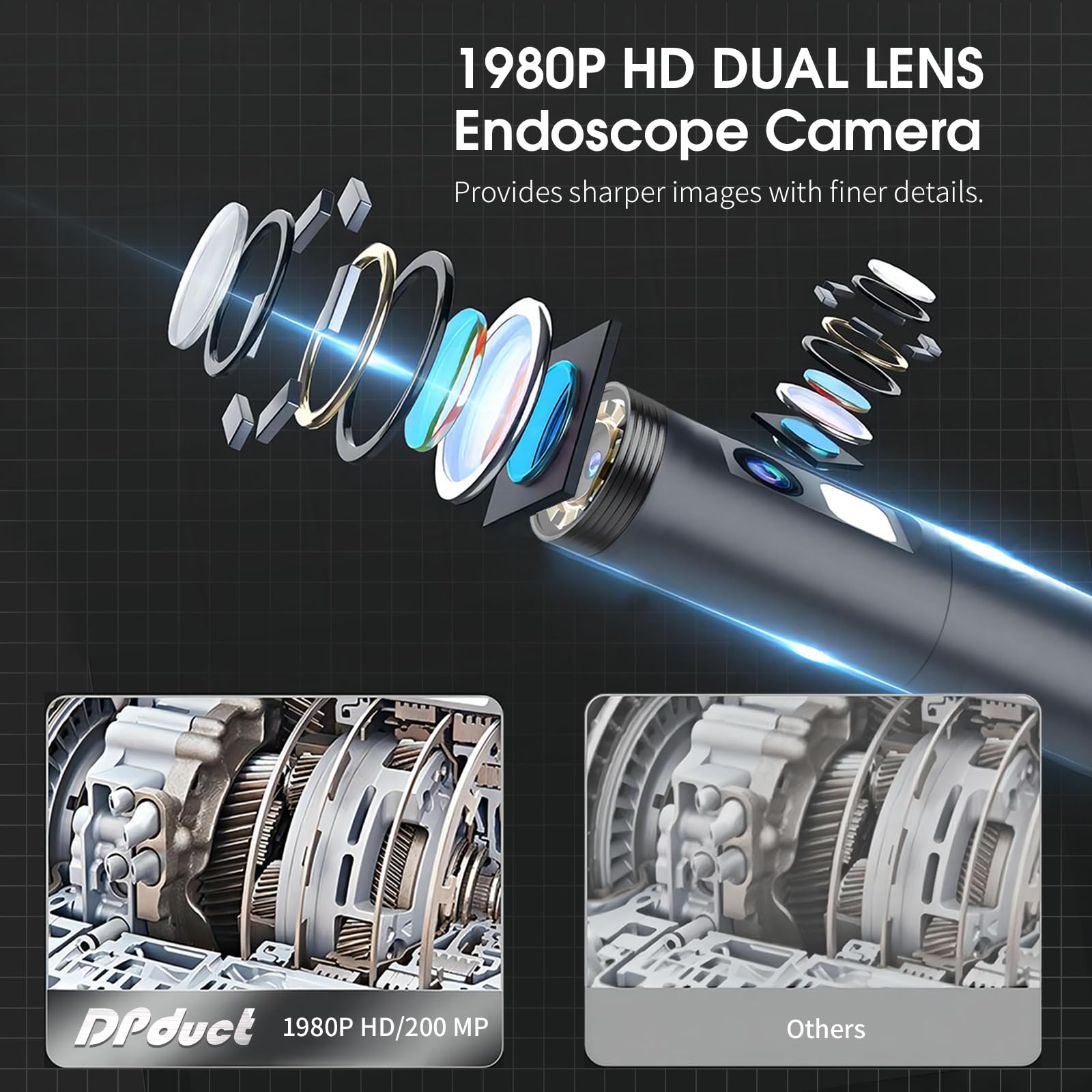 Dual Lens Endoscope Camera with Light, DPduct 1920P HD Borescope Inspection with 8+1 Lights, 7.9mm IP67 Waterproof 16.4ft Semi-Rigid Cable Snake Camera for Android and iOS,iPhone,iPad 🍁 All In One Marketplace Canada