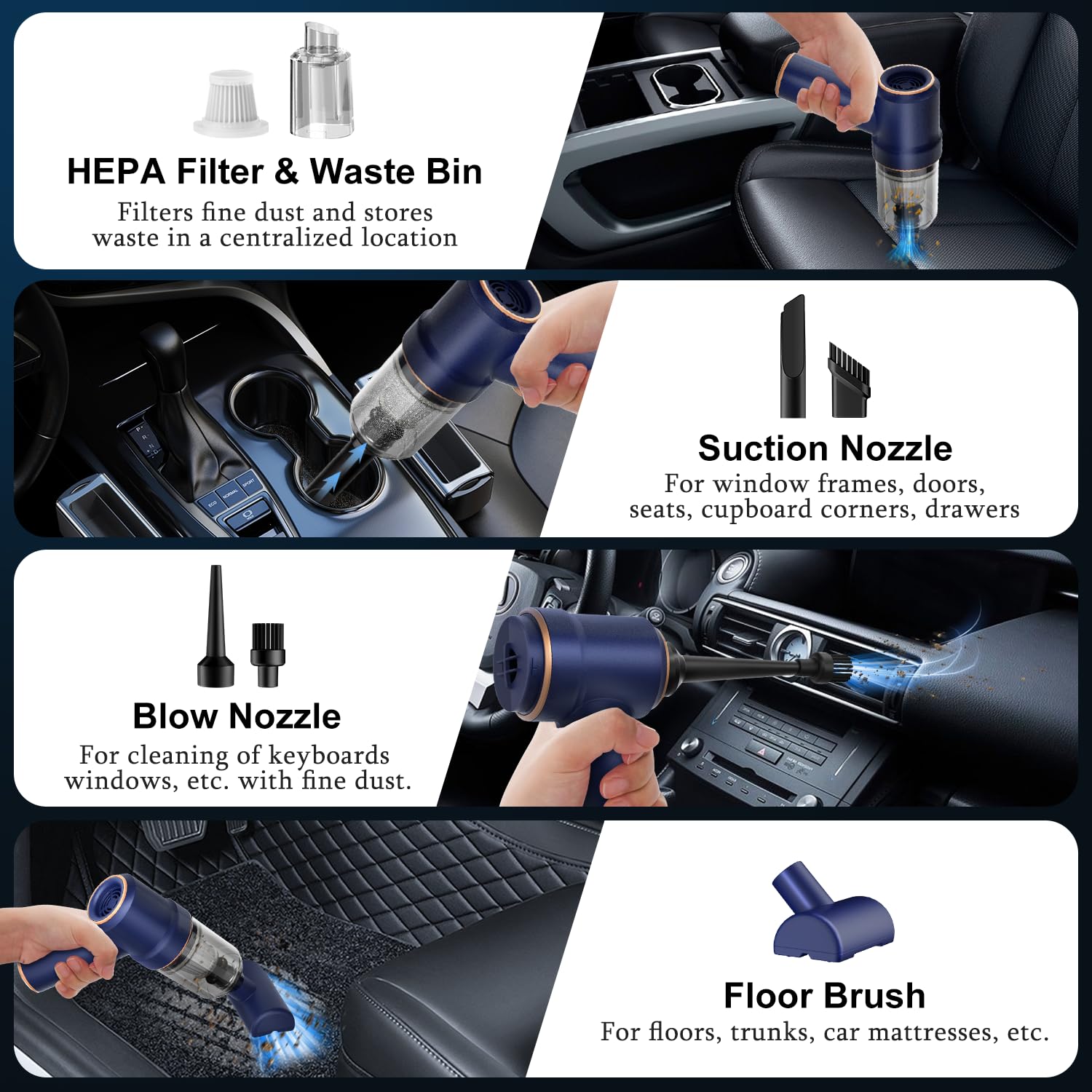KMM Handheld Car Vacuum Cleaner, 19000Pa Vacuum Cleaner and Air Duster, 120W High Power Hand Held Vacuum with LED Light and Multi-Nozzles for Car, Home, Office, Pet Medium 🍁 All In One Marketplace Canada