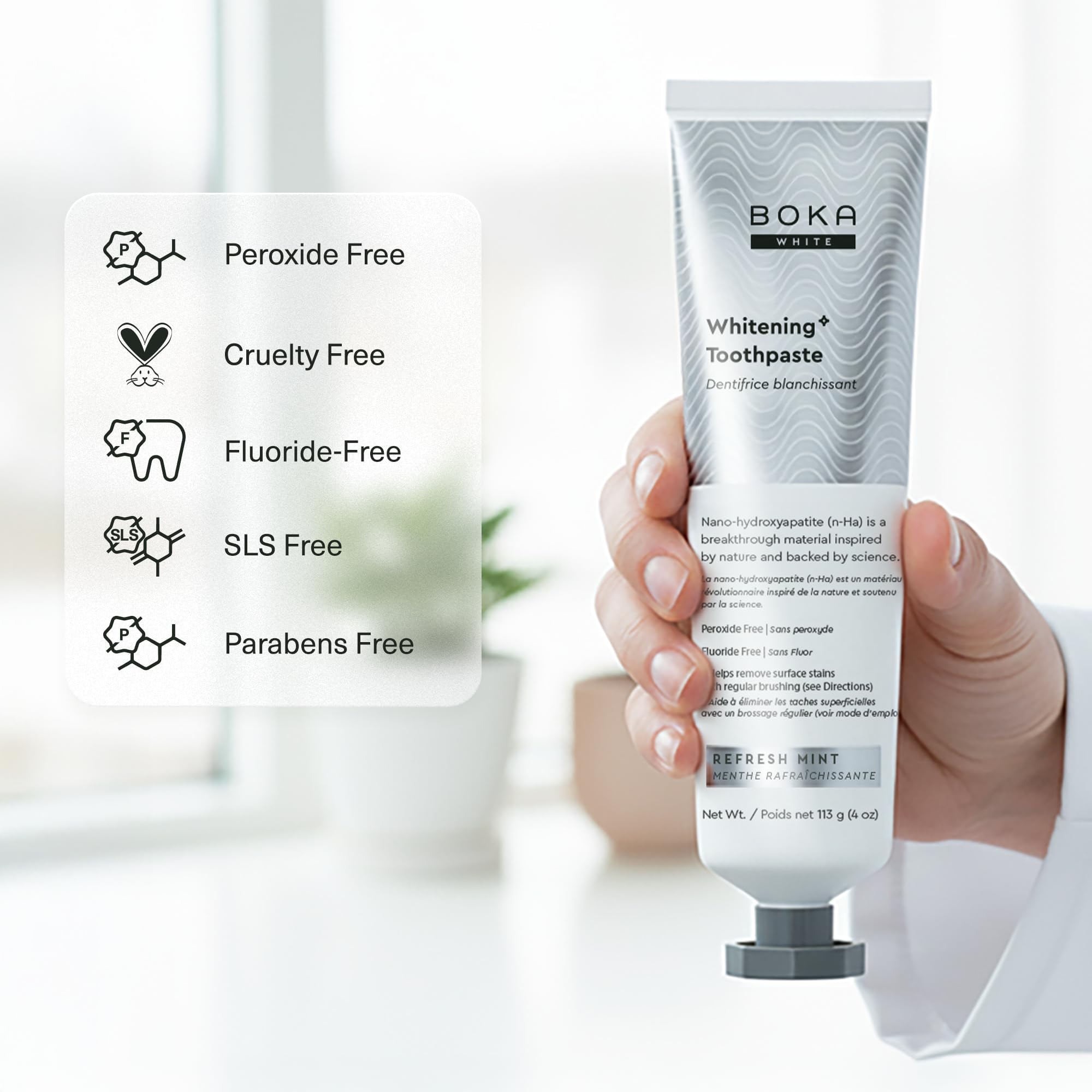 Boka Fluoride Free Toothpaste, Nano Hydroxyapatite Toothpaste, Appropriate for Sensitive Teeth, for Adult, Kids Oral Care - Whitening * Refresh Mint, 4 Fl Oz (113g) 1Pk 🍁 All In One Marketplace Canada