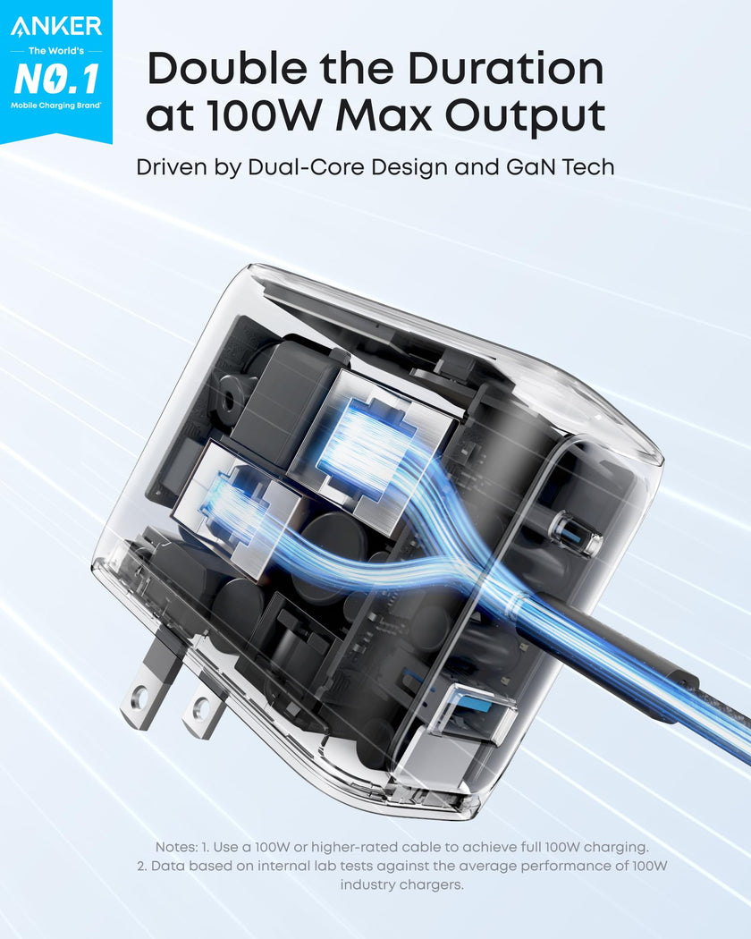 Anker Charger, 100W Max USB C Charger Block, 3-Port GaN and Ultra-Compact Wall Adapter, Smart Displayand Touch Control, for MacBook, iPad, iPhone 17/16 Series, and More (Non-Battery) (Black) 🍁 All In One Marketplace Canada