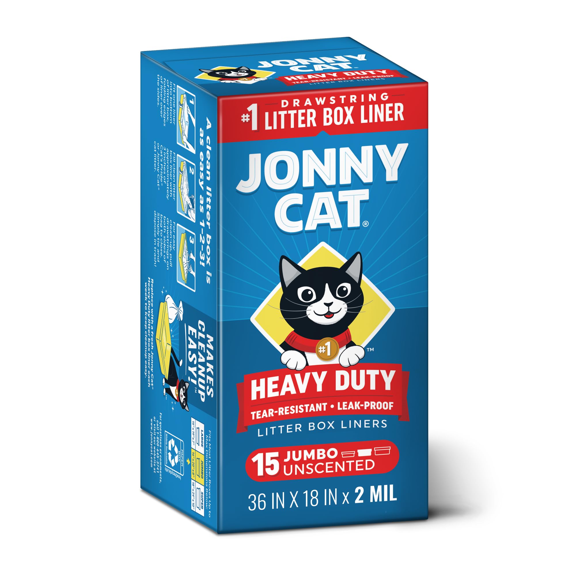 Jonny Cat Litter Box Liners: Heavy Duty - Tear & Leak Resistant - Drawstring Close - Jumbo, 15 Count 🍁 All In One Marketplace Canada