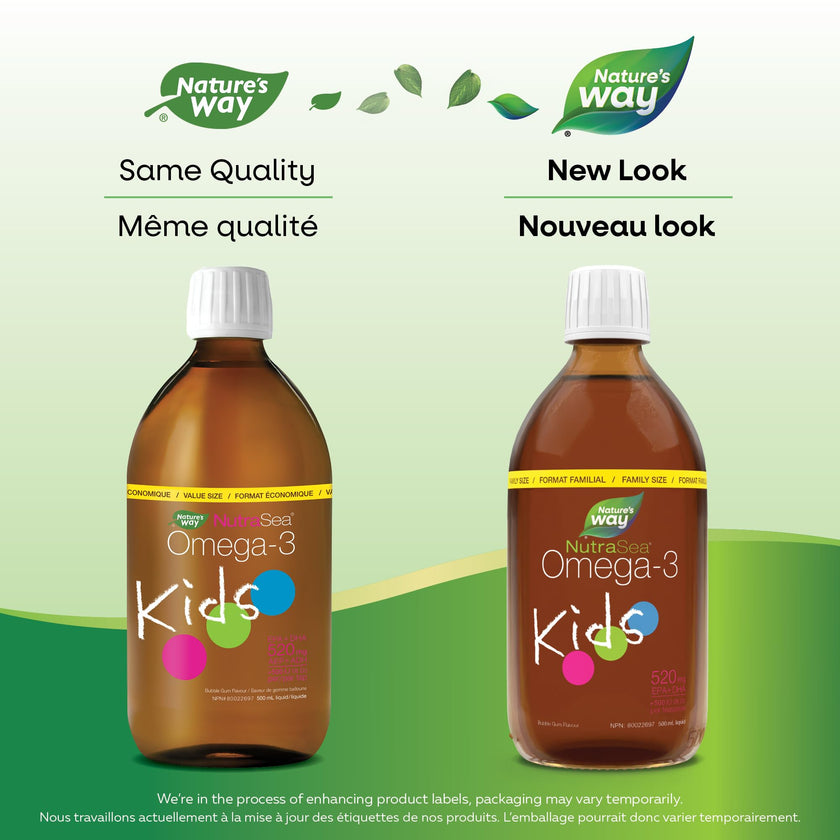 Nature's Way NutraSea Kids Omega 3 Fish Oil Liquid Supplement for Kids Ages 1 to 14 – Bubblegum Flavour – Brain & Eye Development – EPA & DHA, 500 mL Value Size 🍁 All In One Marketplace Canada