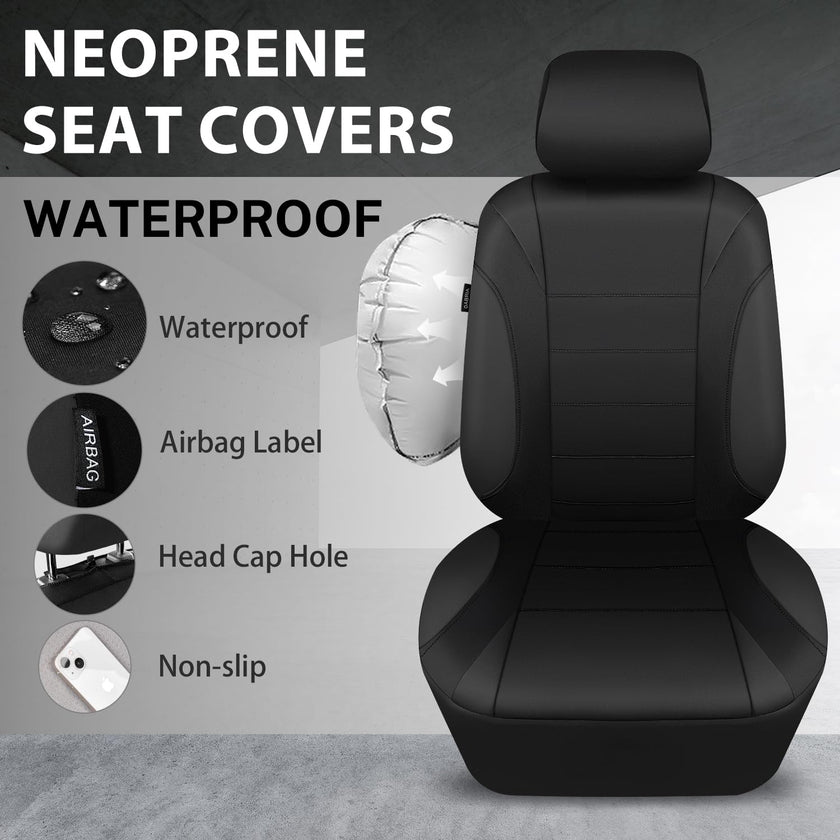 CAR Pass Neoprene Waterproof Two Front Car Seat Covers Set- Universal Fit for Vehicles, Airbag Compatiable(Black) 🍁 All In One Marketplace Canada