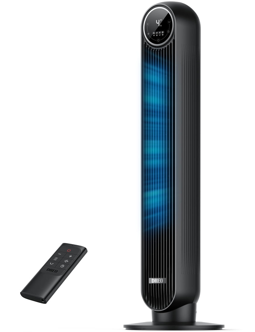 DREO Tower Fan for Bedroom, 2026 Upgraded DC Motor, 28ft/s High Velocity, 20dB Ultra Quiet Standing Fan, 8 Speeds 4 Modes, 90° Oscillating Bladeless Fan for Indoors, Floor Fans with Remote, Black 🍁 All In One Marketplace Canada