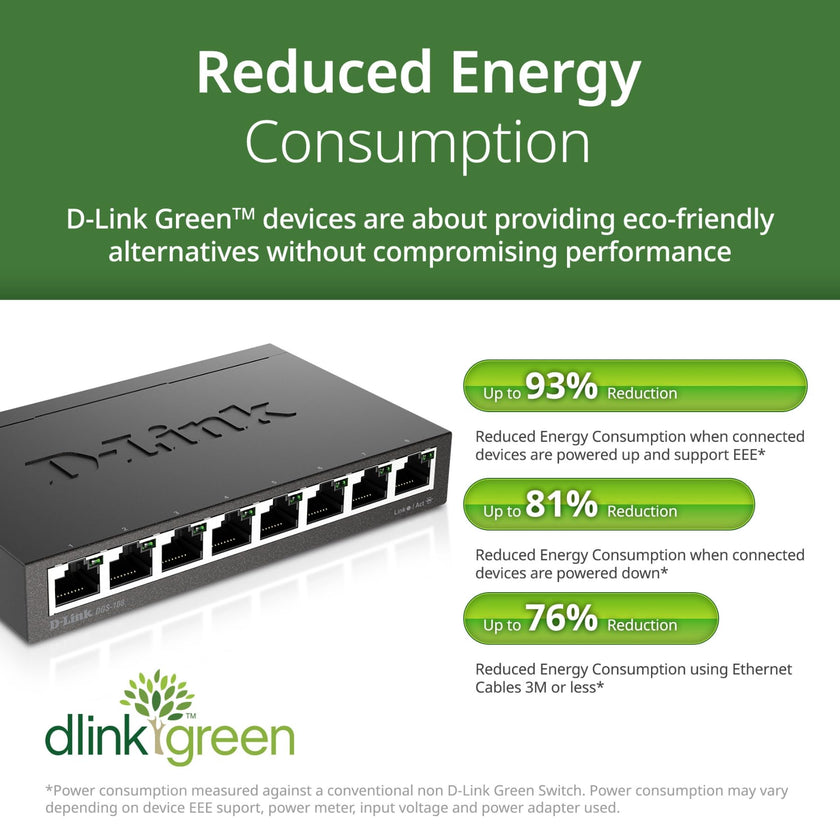 D-Link DGS-108, 8 Port Gigabit Ethernet Switch Unmanaged, Network Splitter, Silent Fanless, Network Hub, Sturdy Metal with Shielded Ports, Compact Desktop/Wall Mount, QoS, Energy Saving, Plug and Play 🍁 All In One Marketplace Canada