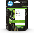 HP 63 Black & Tri-Colour Original Ink Cartridges, 2 Pack (L0R46AN)