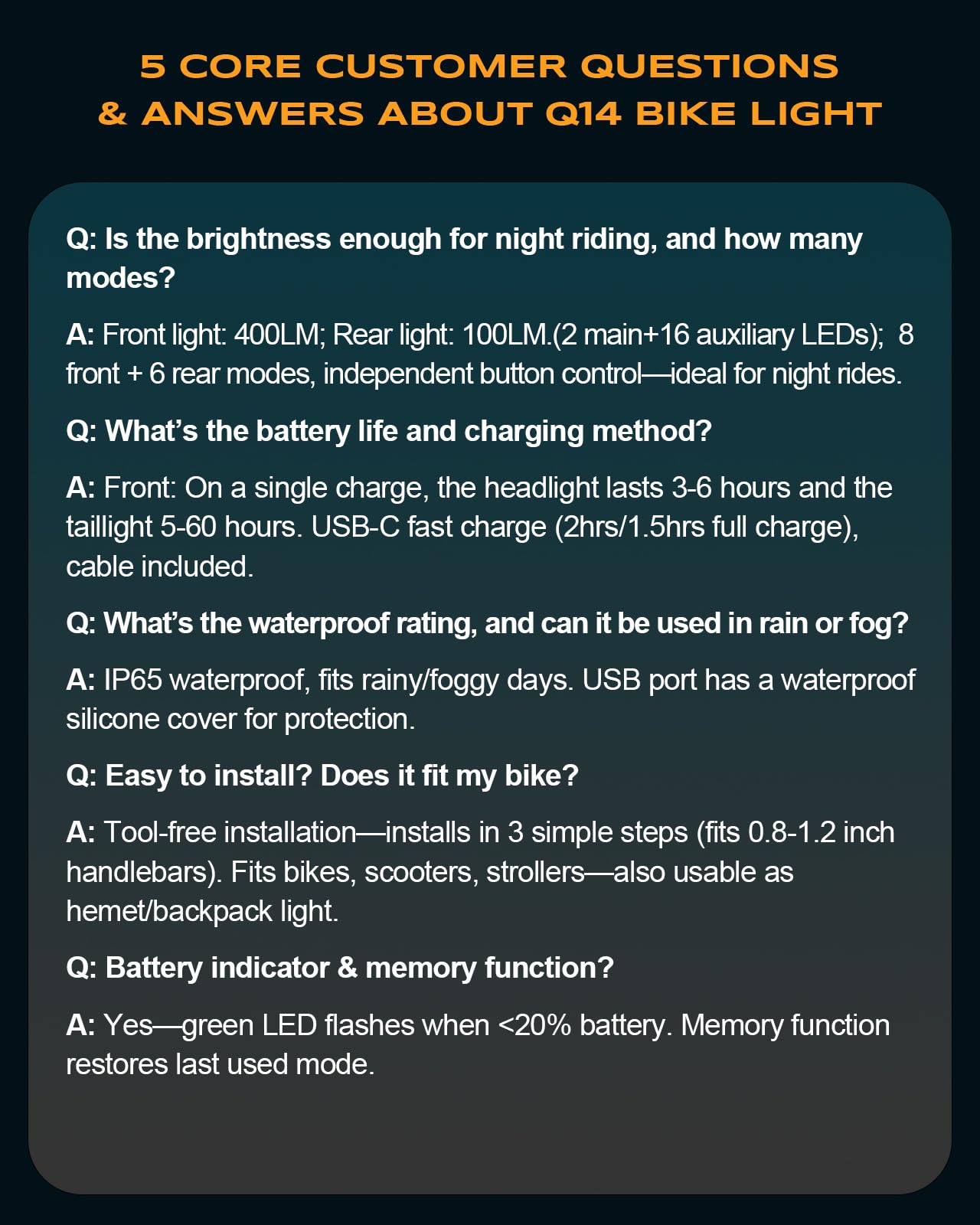 WOCBUY Bike Lights, Ultra-Slim & Lightweight Rechargeable Bicycle Lights Set, [5+6 Modes] Dual USB-C Bike Lights Front and Back, IP65 Waterproof Bicycle Lights for Night Riding Road Mountain Cycling 🍁 All In One Marketplace Canada
