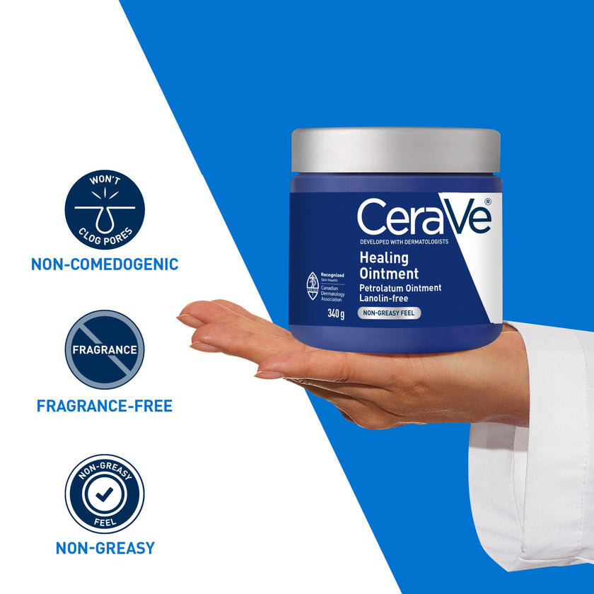 CeraVe Healing Ointment, Moisturizing Petrolatum Skin Protectant for Dry Skin with Hyaluronic Acid and Ceramides, Multi-Purpose Face, Body & Lip Balm, Lanolin-Free & Fragrance-Free, 340g 🍁 All In One Marketplace Canada