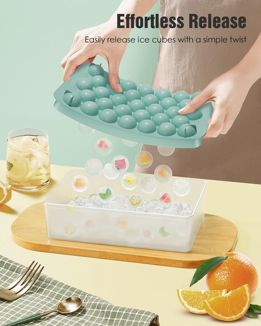 Round Ice Cube Trays with Lid and Bin - 3 Stackable Trays Small Circle Ice Maker Molds for Freezer, 99pcs Round Ice Balls for Chilling Whiskey, Cocktails, Coffee - Easy-Release Sphere Ice Tray 🍁 All In One Marketplace Canada
