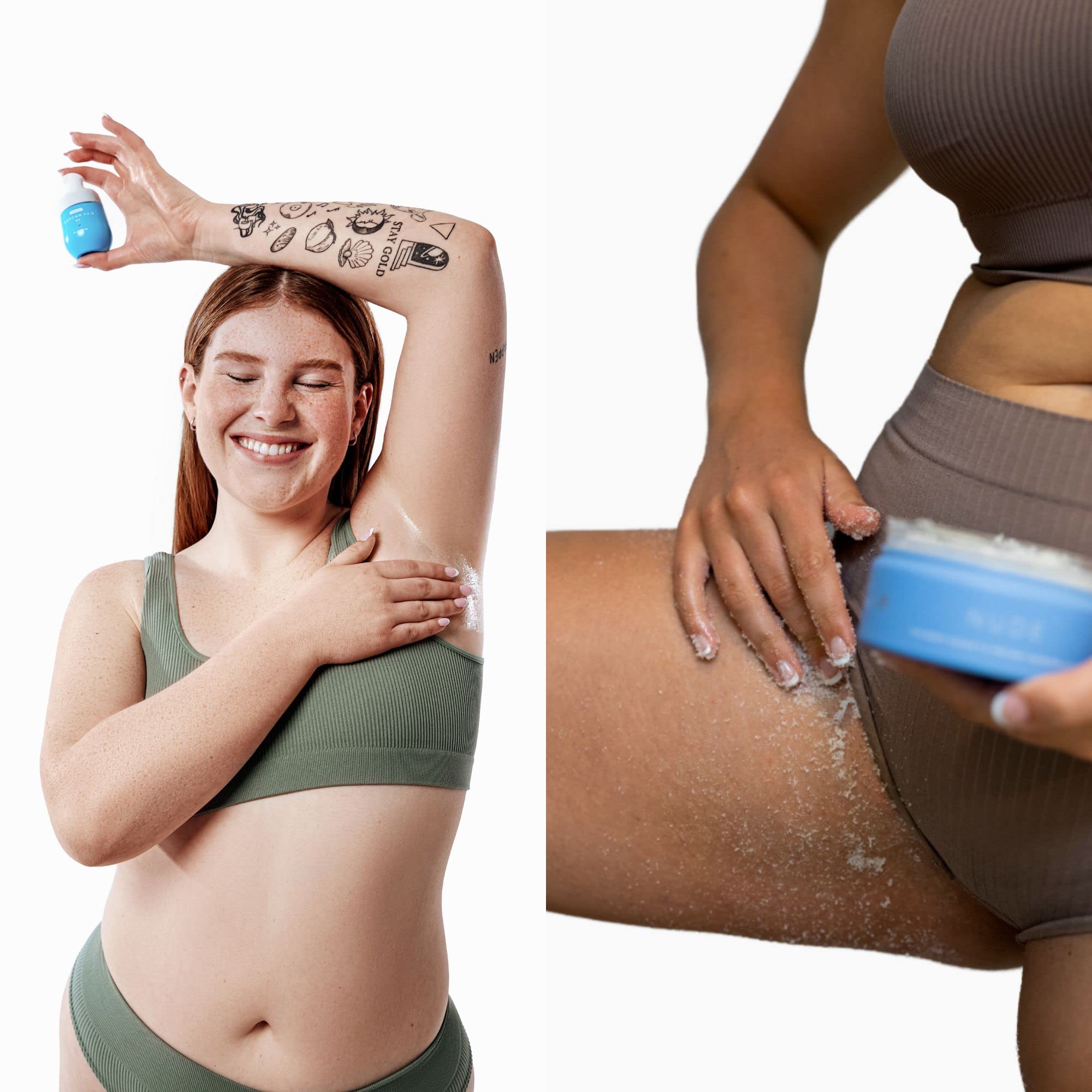 Bushbalm Ingrown Hair and Razor Bumps 2 Step Routine - Moisturize and Soothe - Nude Ingrown Hair Oil (30 ml), Nude Exfoliating Scrub (236 ml) - Nude - Valued at $49 🍁 All In One Marketplace Canada