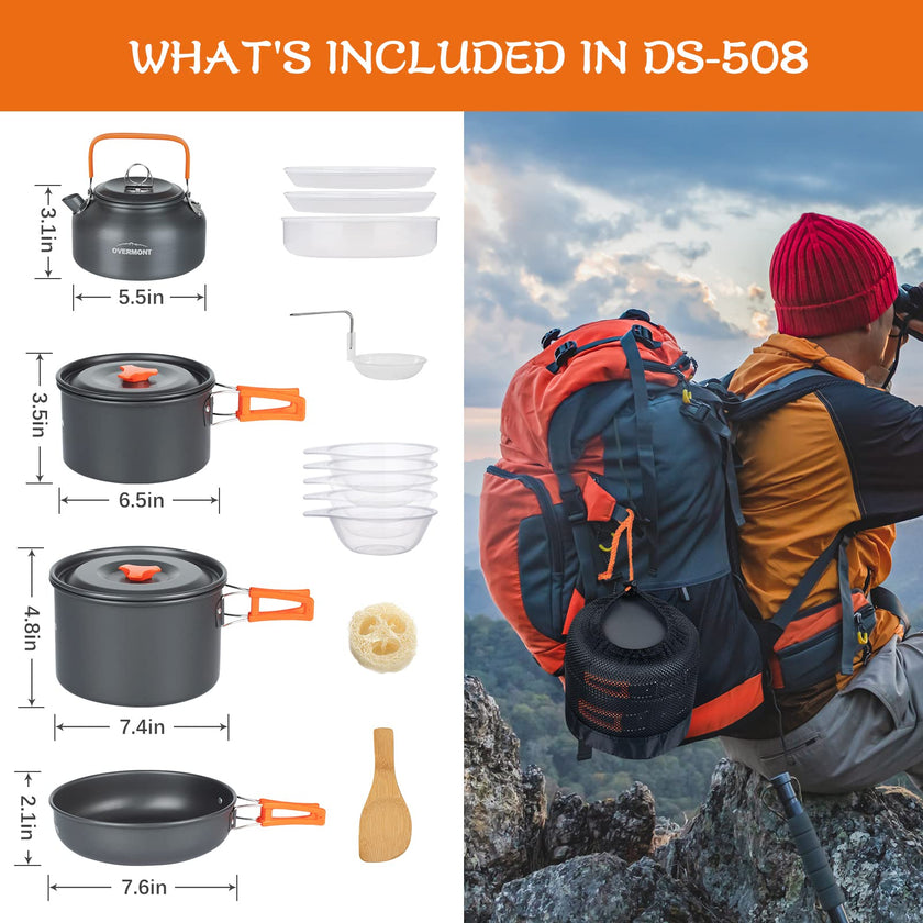 Overmont 16pc Camping Cookware Mess Kit, Portable Camping Cooking Set for Backpacking, Outdoor Hiking and Picnic Pot Pan Kettle Bowl Plate 🍁 All In One Marketplace Canada