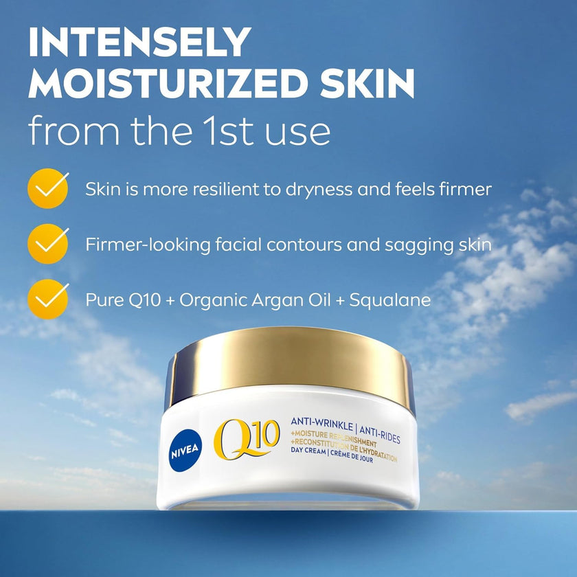 NIVEA Q10 Power Anti-Wrinkle Moisture Replenishment Day Face Cream, Anti Wrinkle Firming Cream, Q10 and Argan Oil, Face Moisturizer for Dry to Very Dry Skin, Visibly Reduces the Look of Wrinkles, 50mL 🍁 All In One Marketplace Canada