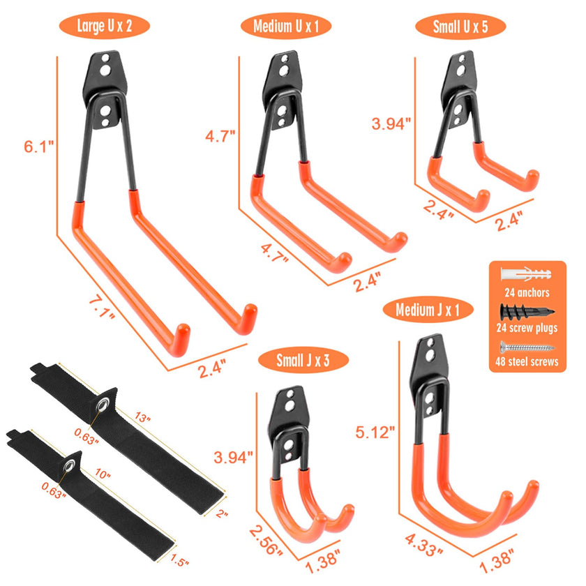 Garage Hooks Heavy Duty 14 Pack, Steel Garage Storage Hooks, Tool Hangers for Garage Wall Utility Wall Mount Hooks and Hangers with Anti-Slip Coating for Garden Tools, Ladders, Bulky Items 🍁 All In One Marketplace Canada