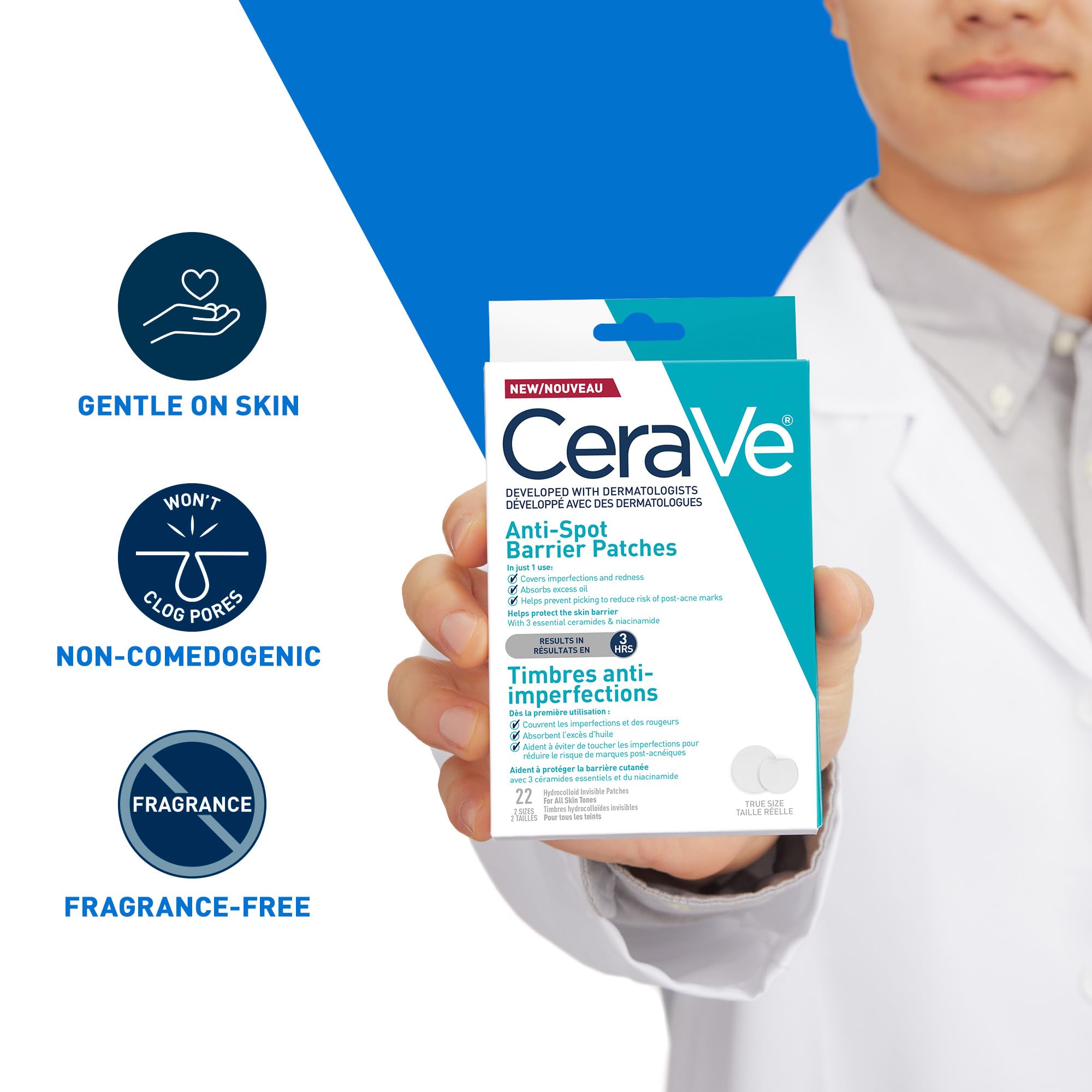 CeraVe Spot Barrier Patches, Hydrocolloid Acne Spot Patch with Niacinamide & 3 Essential Ceramides, Invisible on All Skin Tones, for Acne-Prone & Sensitive Skin, 22 count 🍁 All In One Marketplace Canada