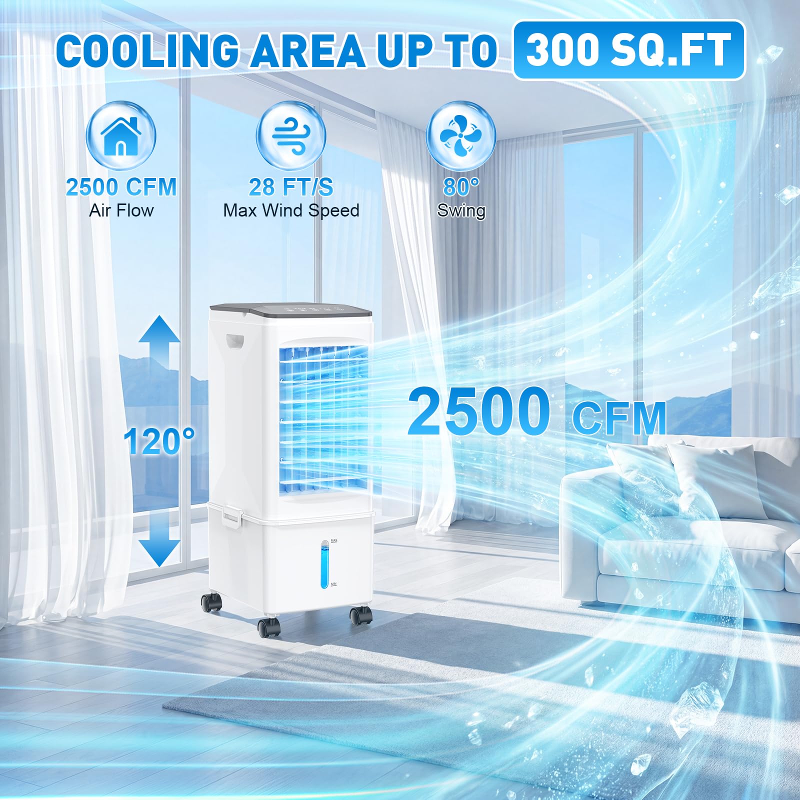 Portable Air Conditioner, 9.5L Portable AC Unit, 24H Fast Cooling, 3 Speeds Cooling Fan, Quiet Air Conditioner Portable w/7H Timer & Remote, Evaporative Air Cooler for Bedroom Home Office 🍁 All In One Marketplace Canada