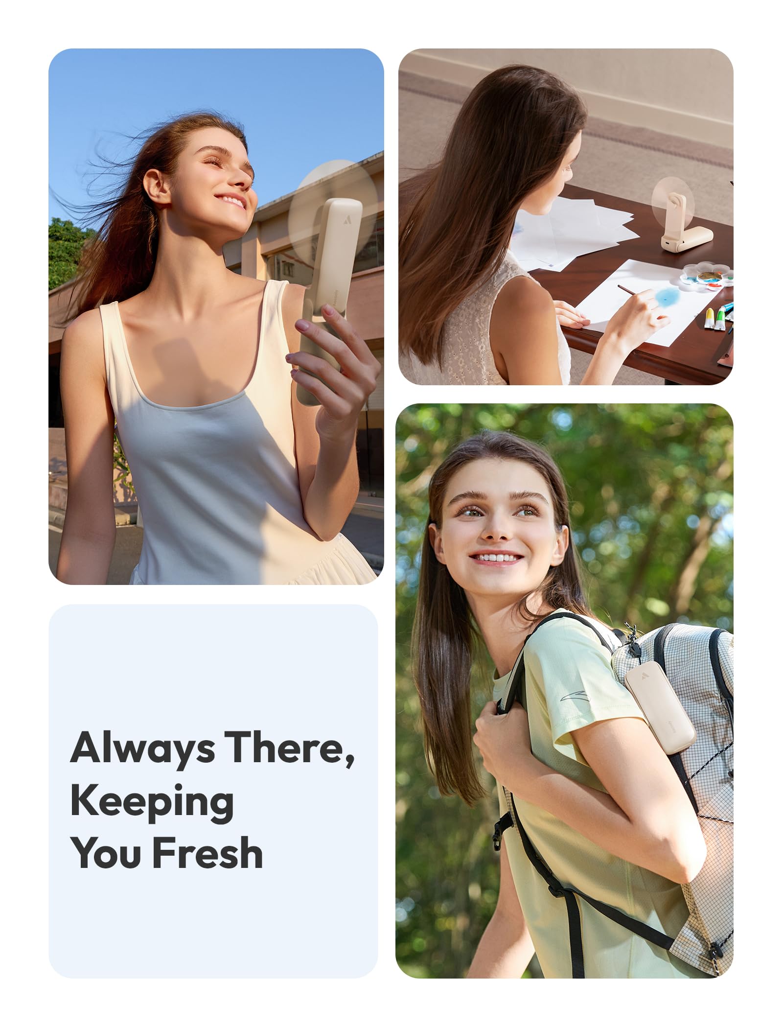 Aecooly Slim Handheld Fan, Thin Portable Fan, USB Rechargeable Mini Personal Fan [24H Max Cooling Time], Battery Powered Small Foldable Pocket Fan for Travel, Summer, Gifts for Women, Girls -Beige 🍁 All In One Marketplace Canada