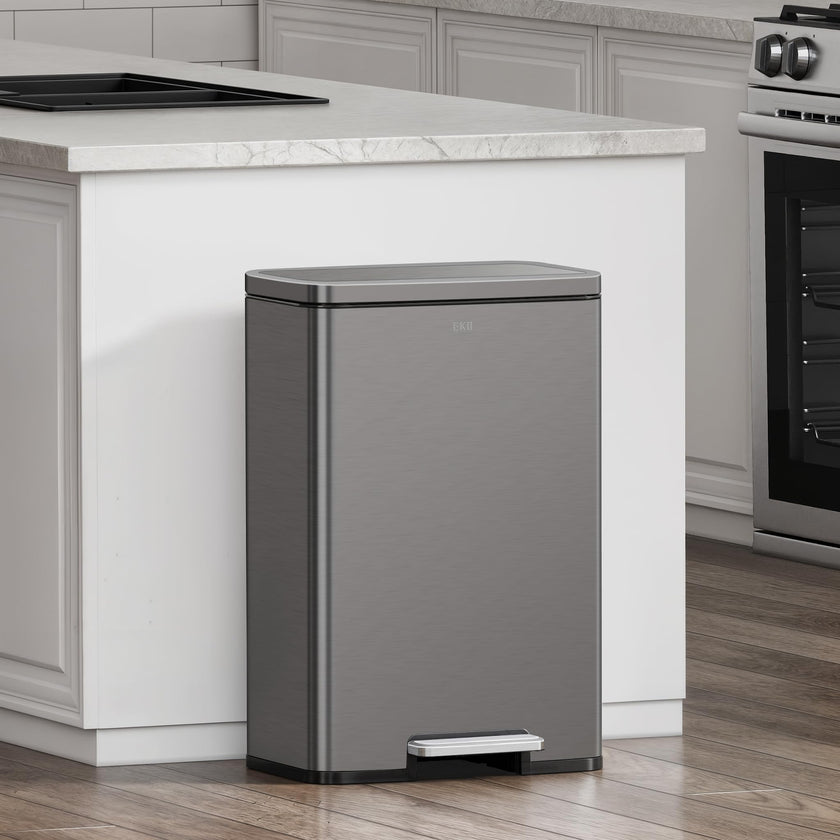 EKO Madison Gunmetal Steel 50 Liter/13.2 Gallon Step Trash Can with Inner Liner - Fingerprint Resistant Finish 🍁 All In One Marketplace Canada