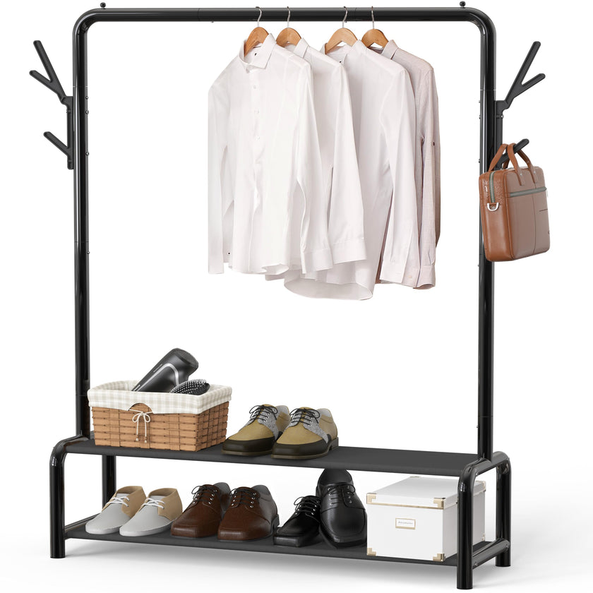 Simple Houseware 52-Inch Garment Rack with Storage Shelves and Coat/Hat Hanging Hooks, Black 🍁 All In One Marketplace Canada