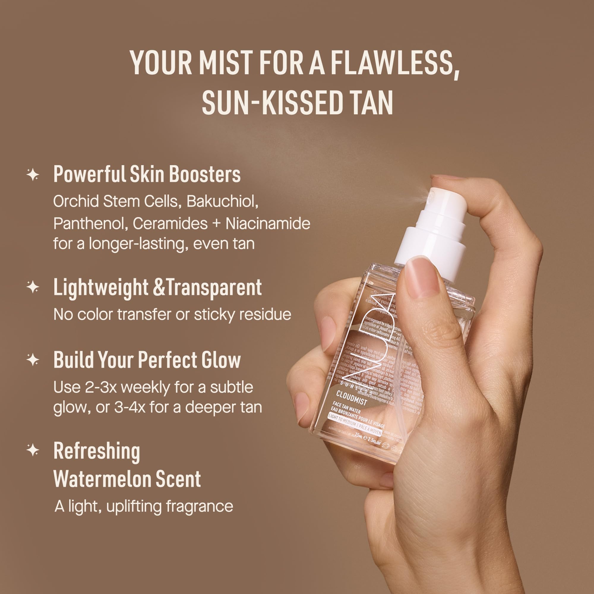 Nuda CloudMist Face Tan Water | Buildable Facial Tanning Mist for Light to Medium Complexions | Infused with Vitamins and White Tea & Rosehip Extracts | Lightweight, Bronzer-Free Formula, (75 mL) 🍁 All In One Marketplace Canada