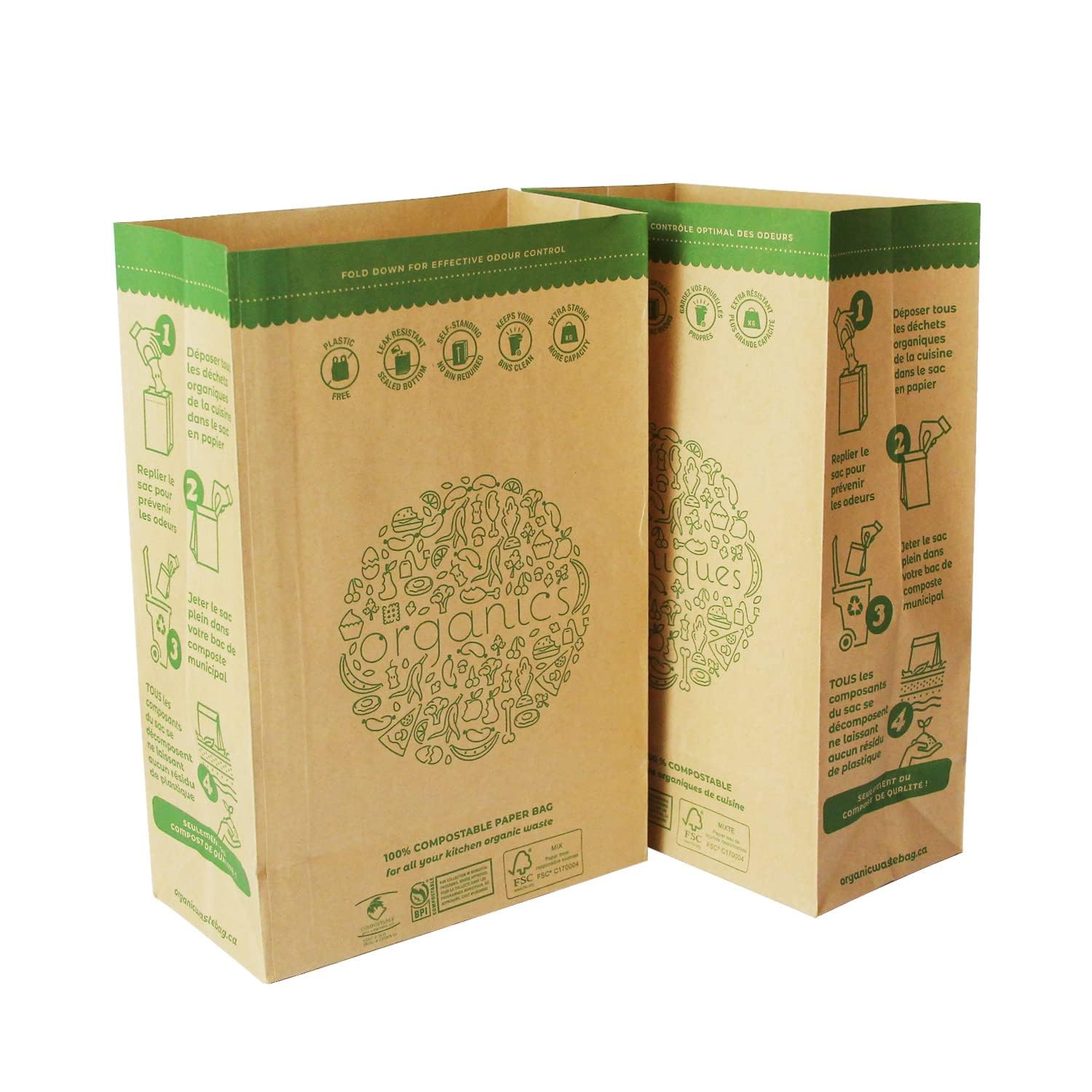 Hytrend-Kitchen Food Waste Bag-120 Bags -%100 Compostable paper Bag - Leak Resistant Liner - Plastic Free - Small-Certified by BNQ and BPI 🍁 All In One Marketplace Canada