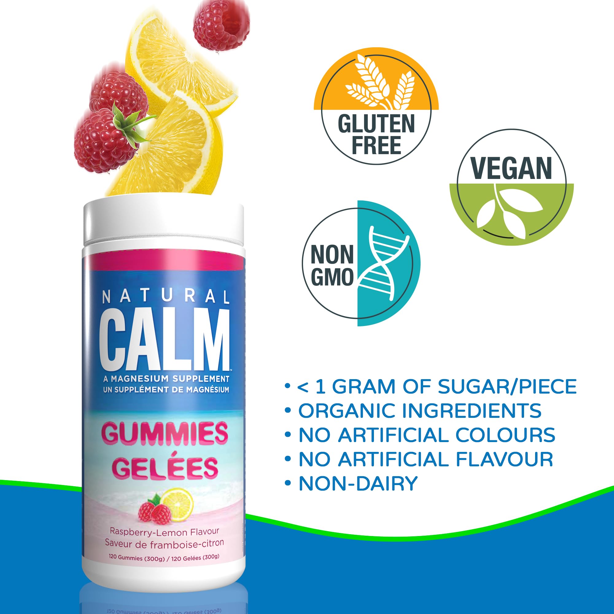 Natural Calm Magnesium Gummies (Raspberry Lemon Flavour), 120 Count - Chewable - Fast Absorbing - Relaxing - Vegan, Gluten-free, Ages 4 and up 🍁 All In One Marketplace Canada