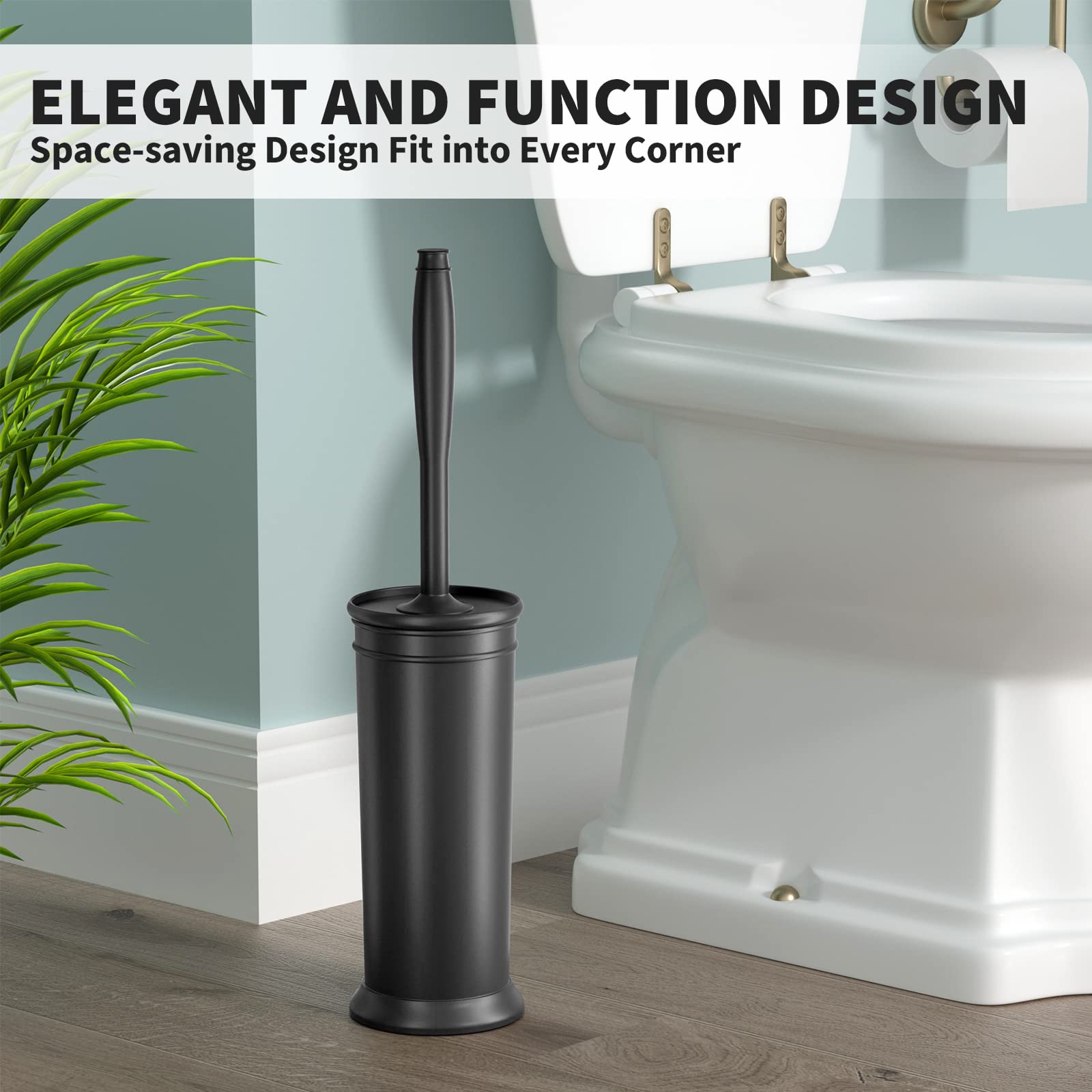 UPTRONIC Toilet Brush, Toilet Bowl Brush with Extra Long Handle Durable Bristles Toilet Scrubber and Covered Holder for Toilet Brush Set for Bathroom Cleaning (Black-01) 🍁 All In One Marketplace Canada