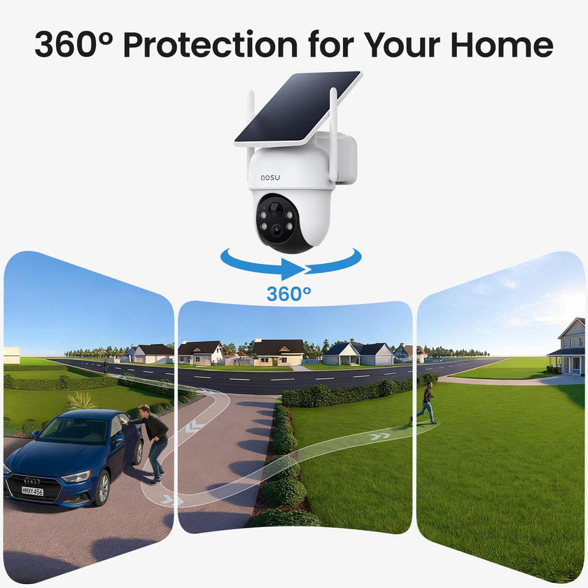 AOSU Security Cameras Outdoor Wireless, 2 Cam-Kit, No Subscription Required, Solar-Powered, Home Security Cameras System with 360° Pan & Tilt, Auto Tracking, 2K Color Night Vision, Easy Setup 🍁 All In One Marketplace Canada