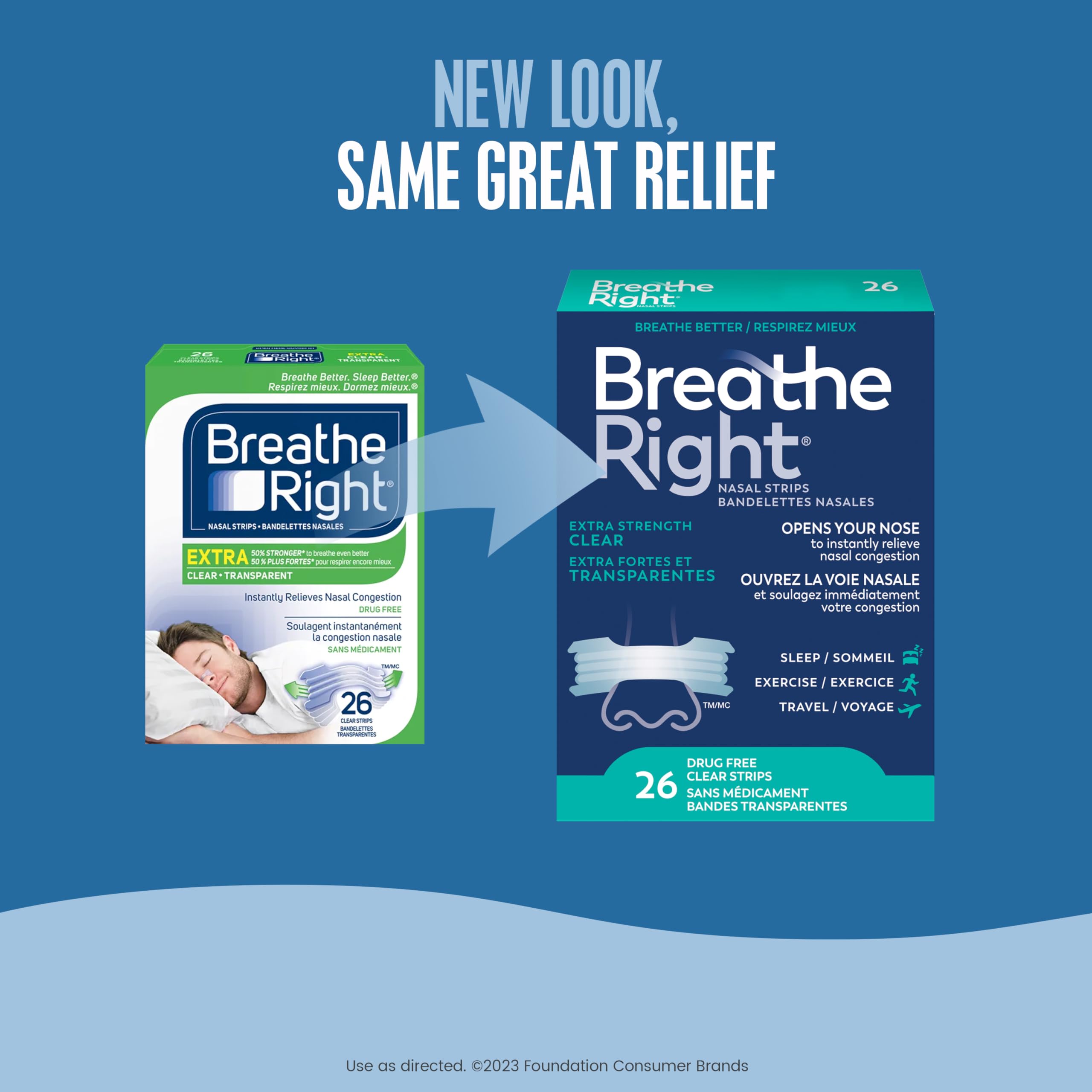 Breathe Right Nasal Strips, Extra Strength, Clear, Sensitive Skin, Drug-Free Snoring Solution & Nasal Congestion Relief Caused by Colds & Allergies, Nightly Sleep, 26 Count 🍁 All In One Marketplace Canada