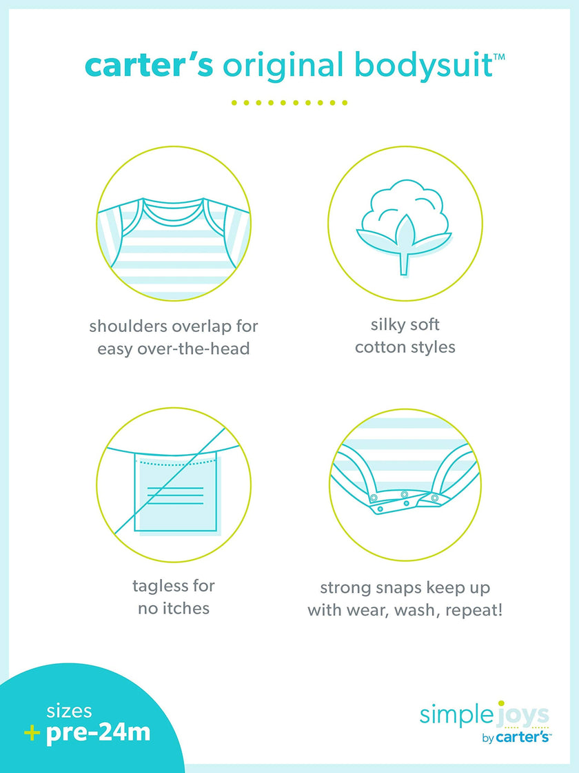 Simple Joys by Carter's Baby 8-Pack Short-Sleeve Bodysuit, White, Newborn 🍁 All In One Marketplace Canada