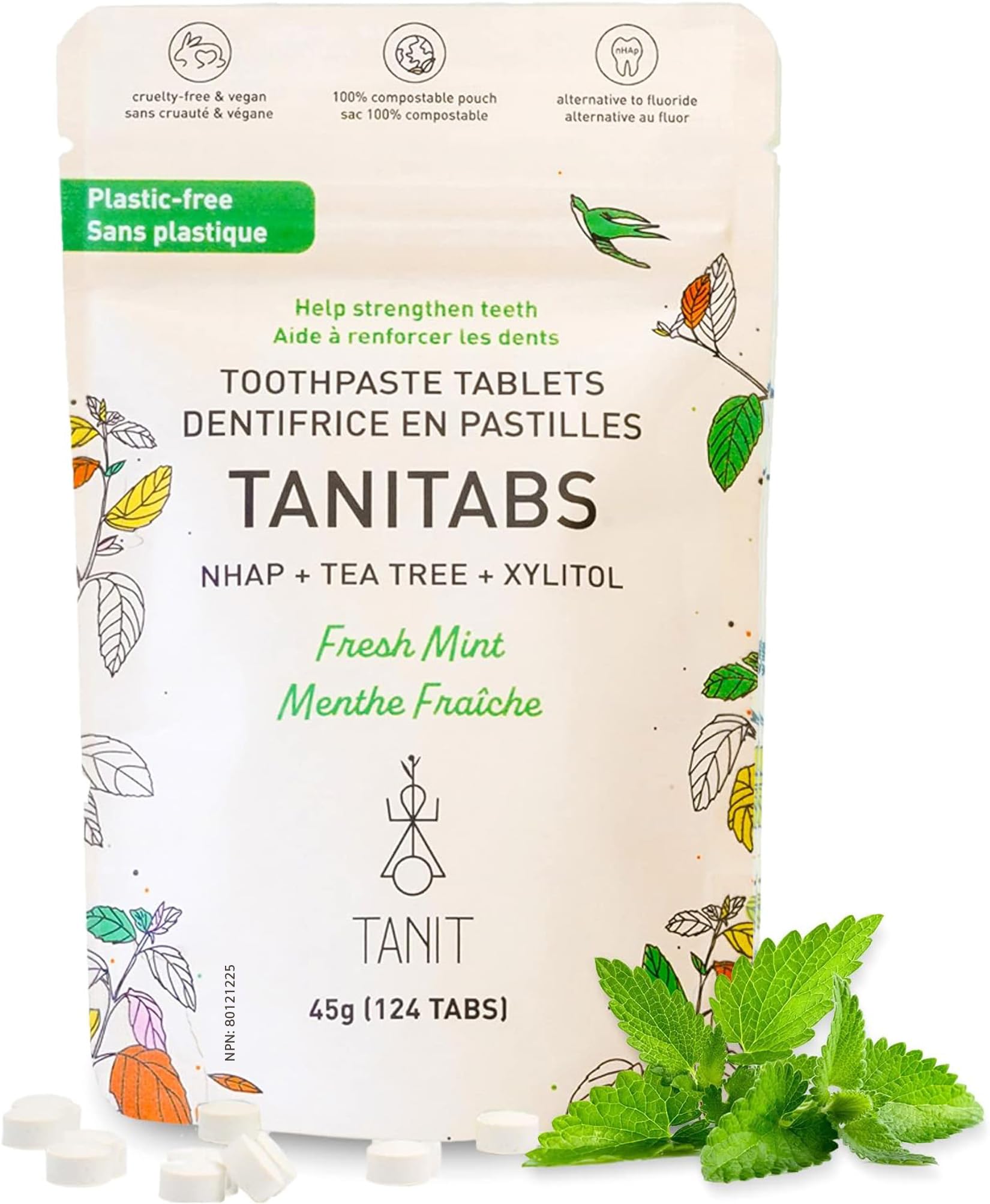 TANITABS Toothpaste Tablets with Hydroxyapatite & Xylitol, 124 Count, Fluoride-Free Toothpaste Tabs for Sensitive Teeth, Fresh Mint, Travel Toothpaste Tablets, Plastic-Free Refill Pack, Vegan 🍁 All In One Marketplace Canada