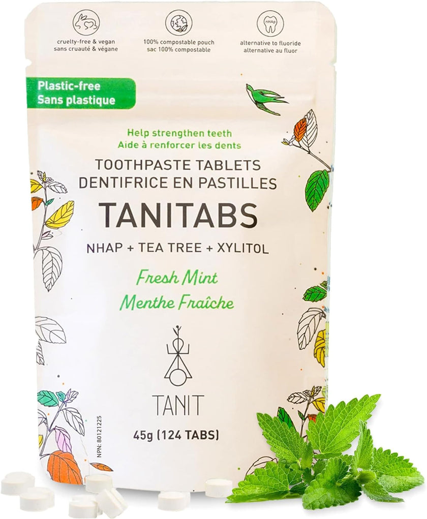 TANITABS Toothpaste Tablets with Hydroxyapatite & Xylitol, 124 Count, Fluoride-Free Toothpaste Tabs for Sensitive Teeth, Fresh Mint, Travel Toothpaste Tablets, Plastic-Free Refill Pack, Vegan 🍁 All In One Marketplace Canada