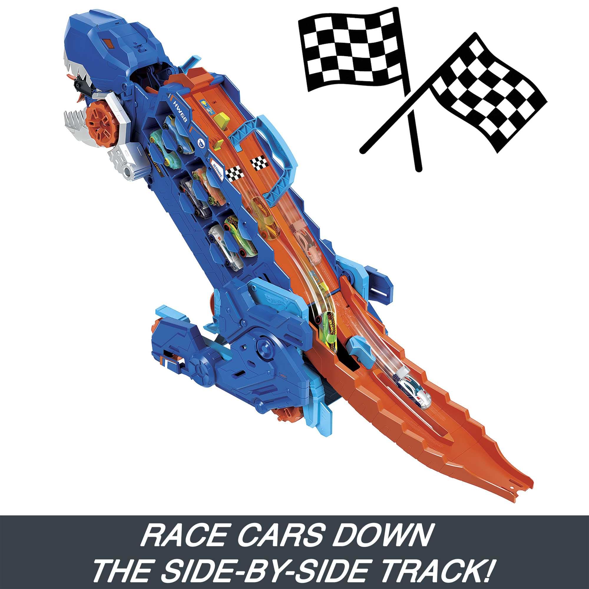 Hot Wheels City Toy Car Track Set, Ultimate T-Rex Transporter, Hauler Transforms into Stomping Dino with Race Track, from Netflix Series “Let’s Race” 🍁 All In One Marketplace Canada