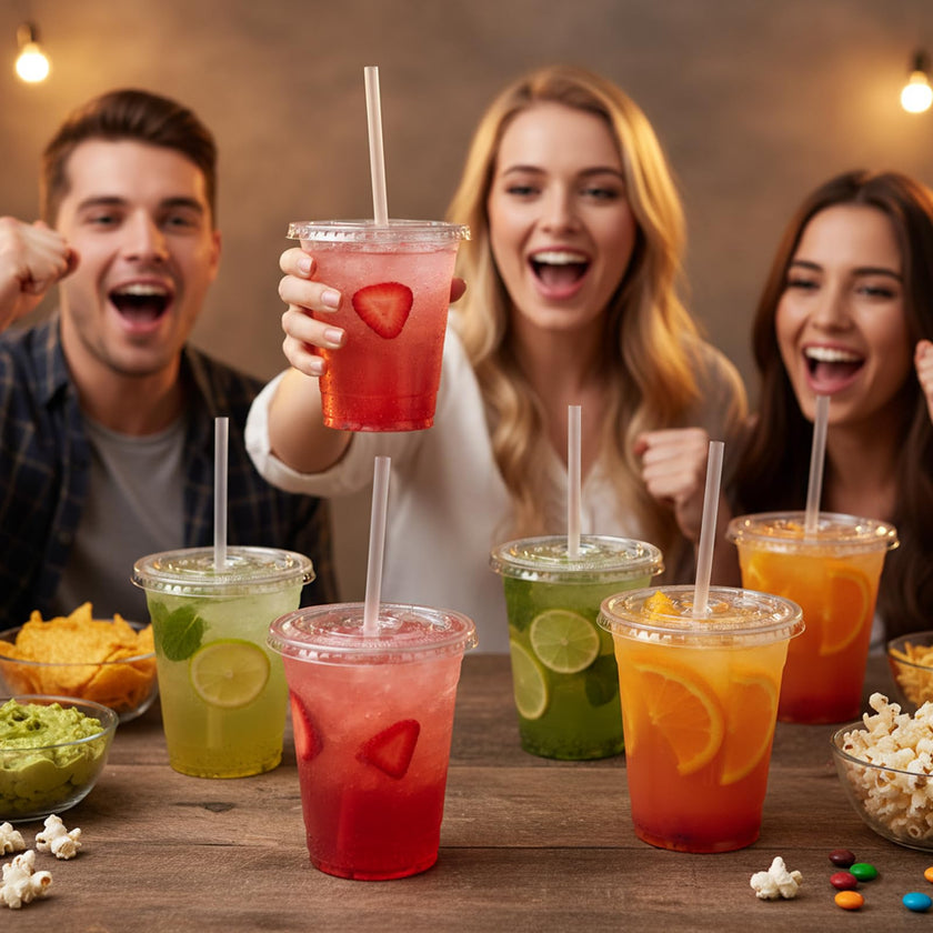 100 Pcs Clear Plastic Cups with Flat Lids and Straws, 12 oz Disposable PET Iced Coffee Cups - Ideal for Ice Coffee, Smoothie, Juice, Lemonade, Cold Beverages﻿ 🍁 All In One Marketplace Canada