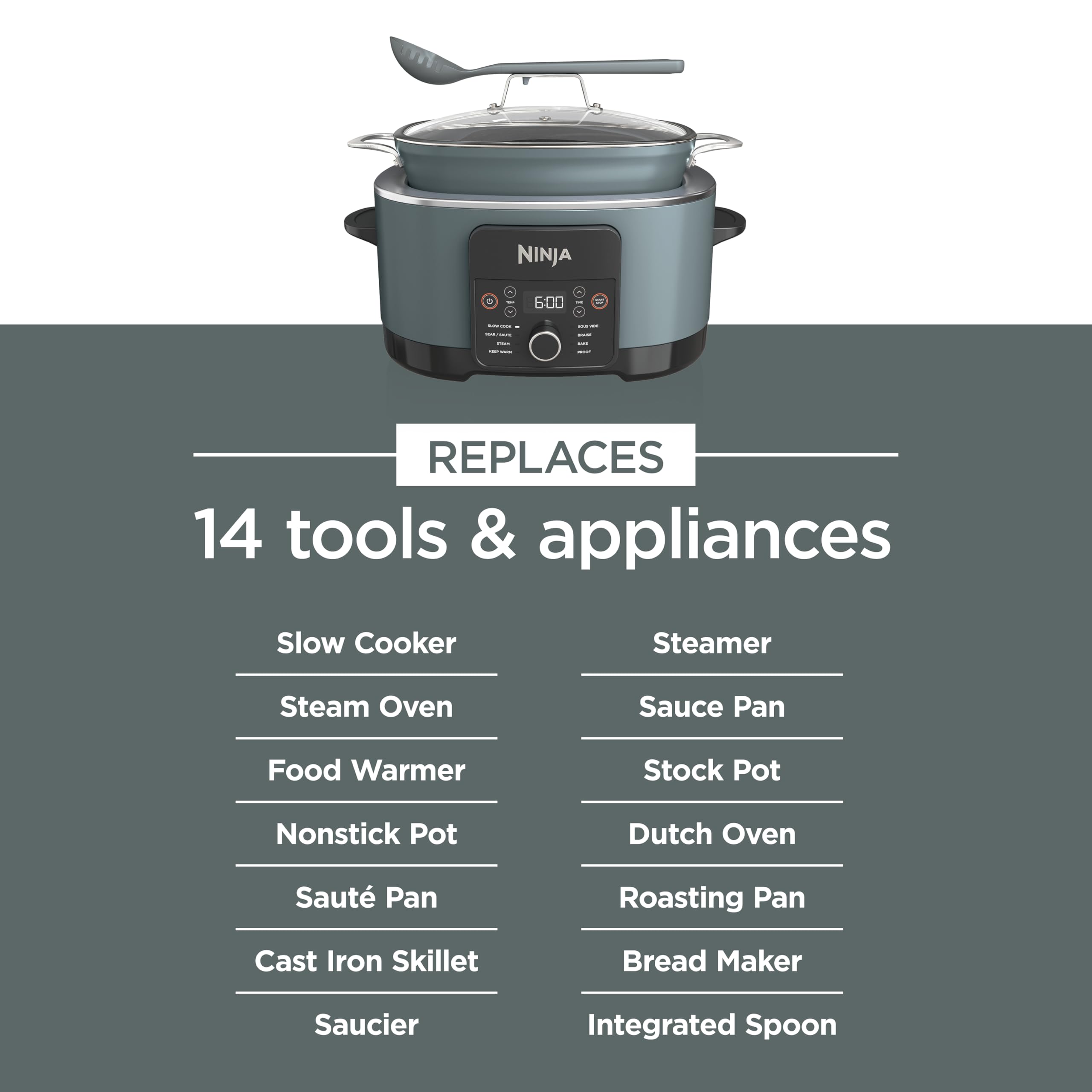 Ninja MC1001C Foodi PossibleCooker PRO 8.5 Quart Multi-Cooker, with 8-in-1 Slow Cooker,Dutch Oven,Steamer &More,Glass Lid & Integrated Spoon,Nonstick,Oven Safe Pot to 500°F,Sea Salt Gray,Sea Salt Grey 🍁 All In One Marketplace Canada