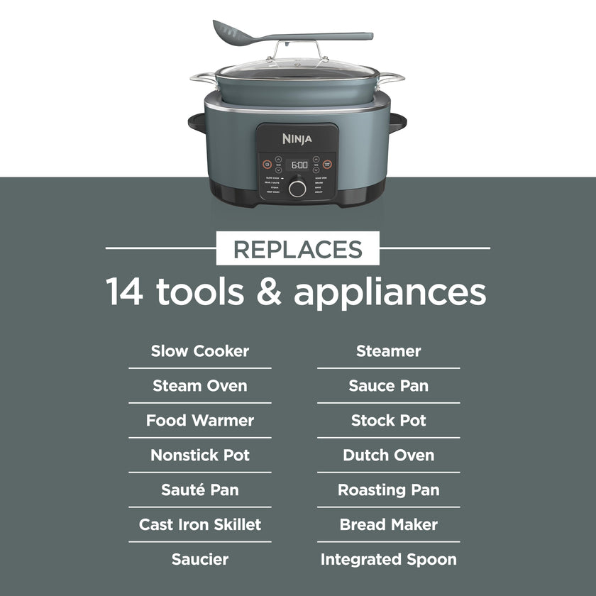 Ninja MC1001C Foodi PossibleCooker PRO 8.5 Quart Multi-Cooker, with 8-in-1 Slow Cooker,Dutch Oven,Steamer &More,Glass Lid & Integrated Spoon,Nonstick,Oven Safe Pot to 500°F,Sea Salt Gray,Sea Salt Grey 🍁 All In One Marketplace Canada