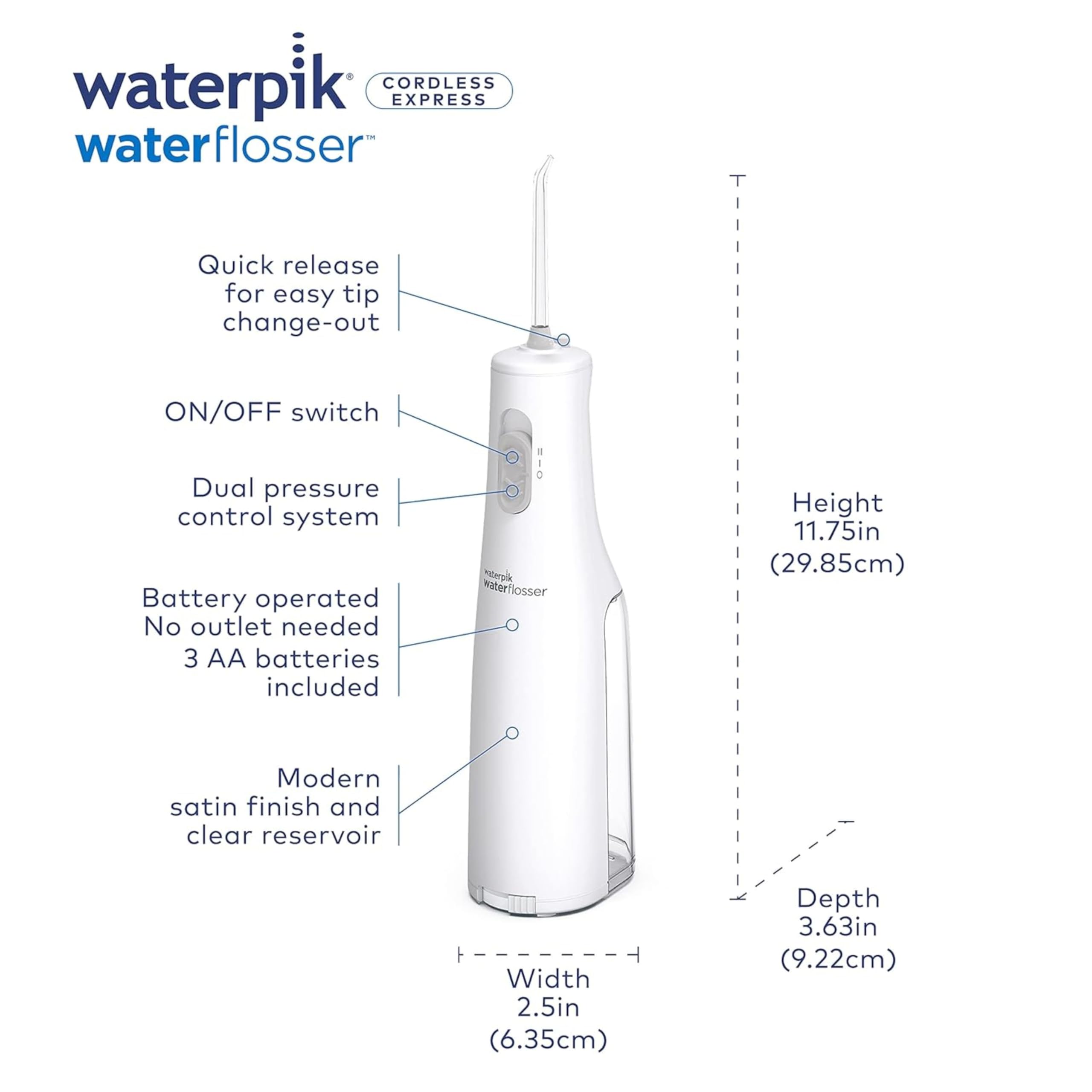 Waterpik Cordless Express Water Flosser, Battery Operated & Portable for Travel & Home, CDA Validated, Waterproof for Shower Use, White WF-02, Packaging May Vary 🍁 All In One Marketplace Canada
