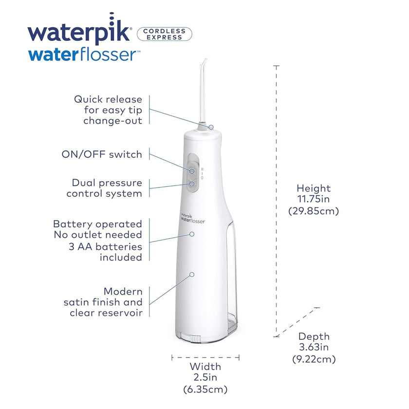 Waterpik Cordless Express Water Flosser, Battery Operated & Portable for Travel & Home, CDA Validated, Waterproof for Shower Use, White WF-02, Packaging May Vary 🍁 All In One Marketplace Canada