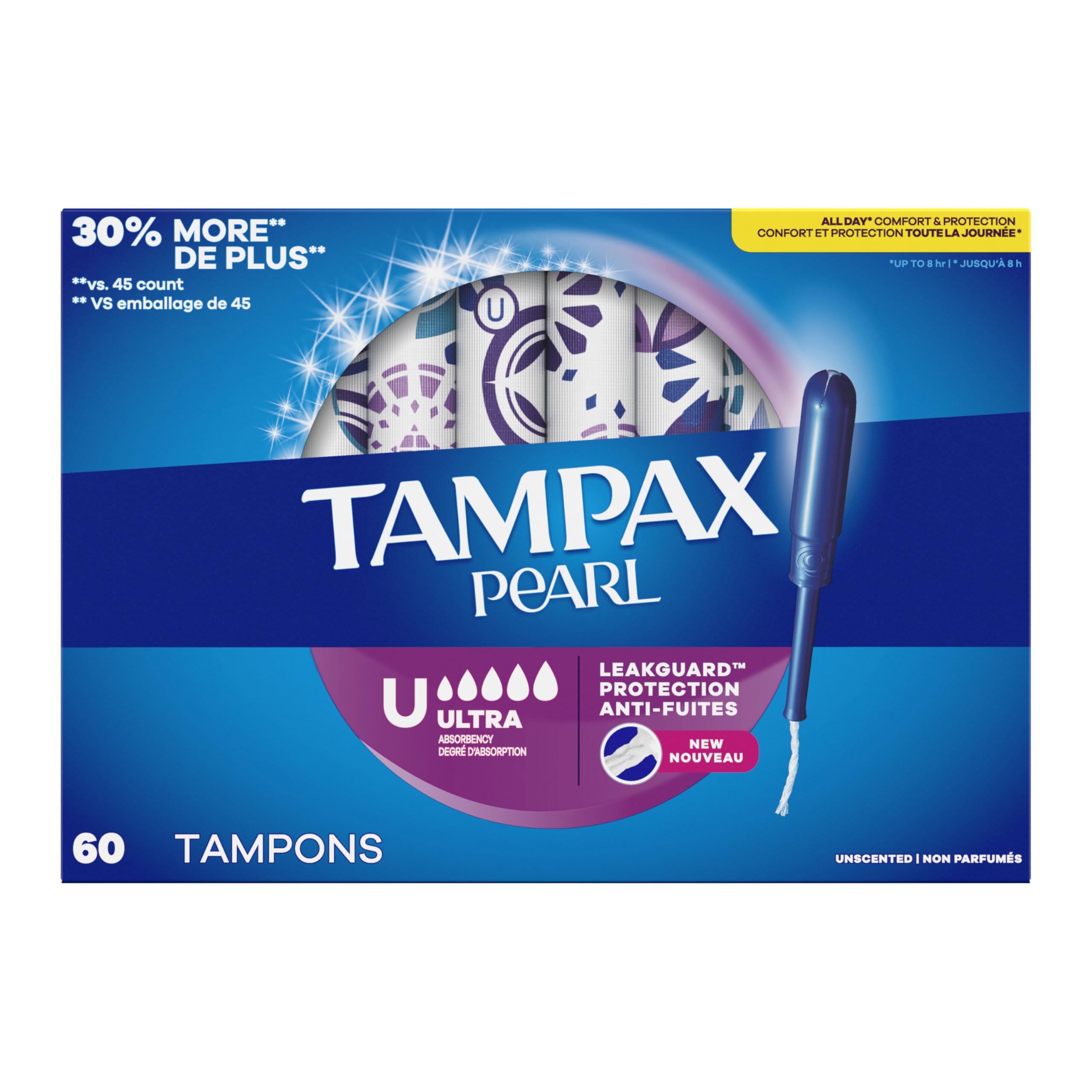 Tampax Pearl Tampons, with LeakGuard Braid, Ultra Absorbency, Unscented, 60 Count 🍁 All In One Marketplace Canada